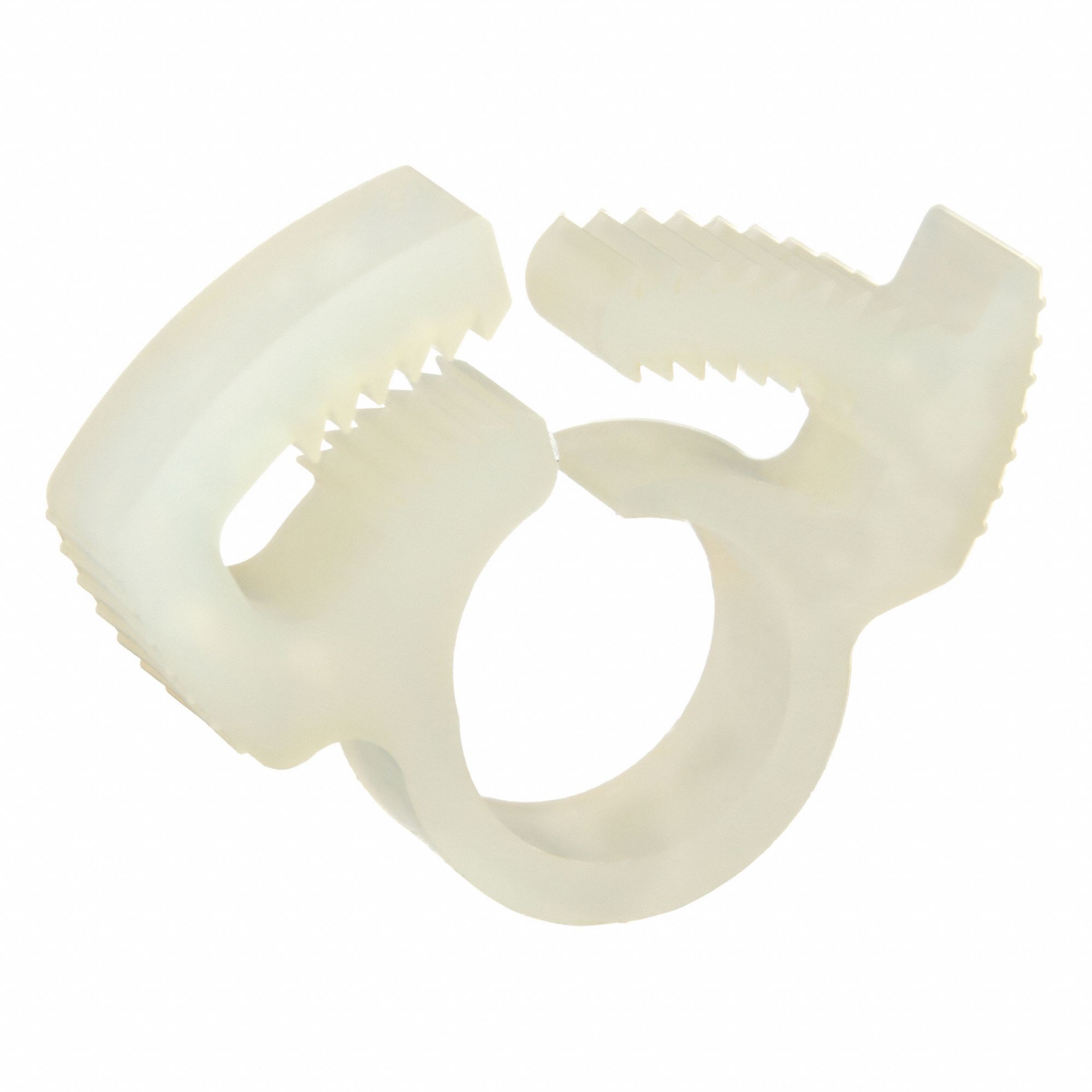 Double Grip Plastic Hose Clamp: Nylon, Natural, Double Tooth, 0.25 in – 0.34 in Clamping Dia