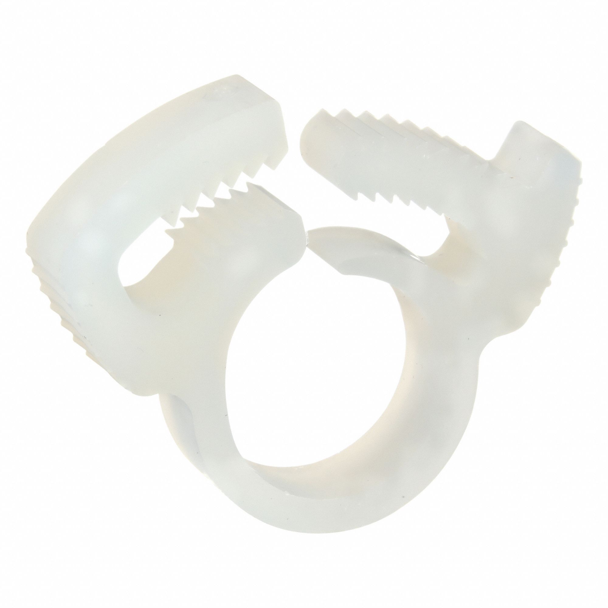 Double Grip Plastic Hose Clamp: Nylon, Natural, Double Tooth, 0.32 in – 0.36 in Clamping Dia