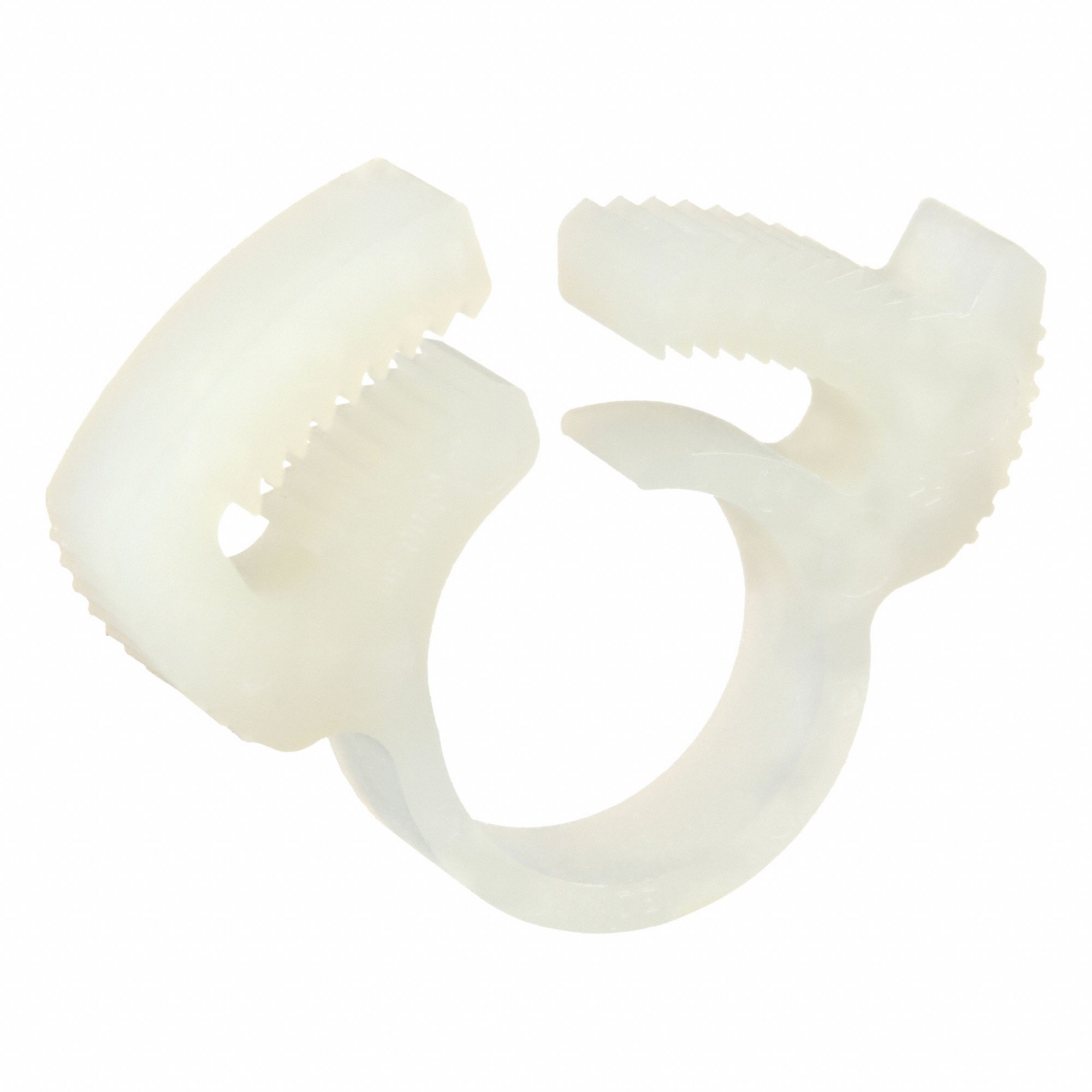 Double Grip Plastic Hose Clamp: Nylon, Natural, Double Tooth, 0.41 in – 0.47 in Clamping Dia