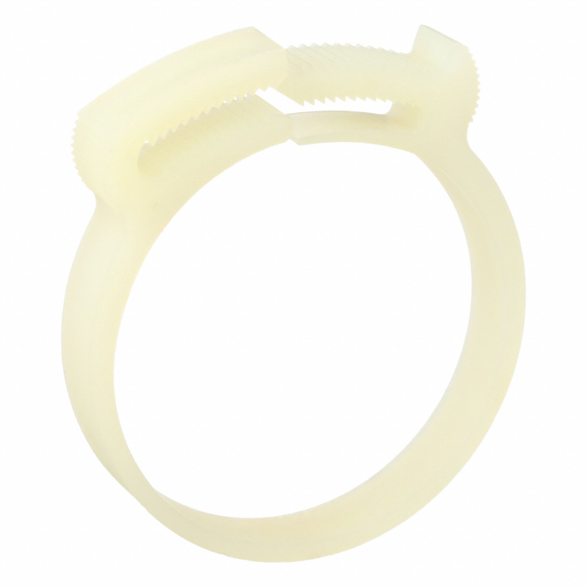 Double Grip Plastic Hose Clamp: Nylon, Natural, Double Tooth, 1.71 in – 1.86 in Clamping Dia