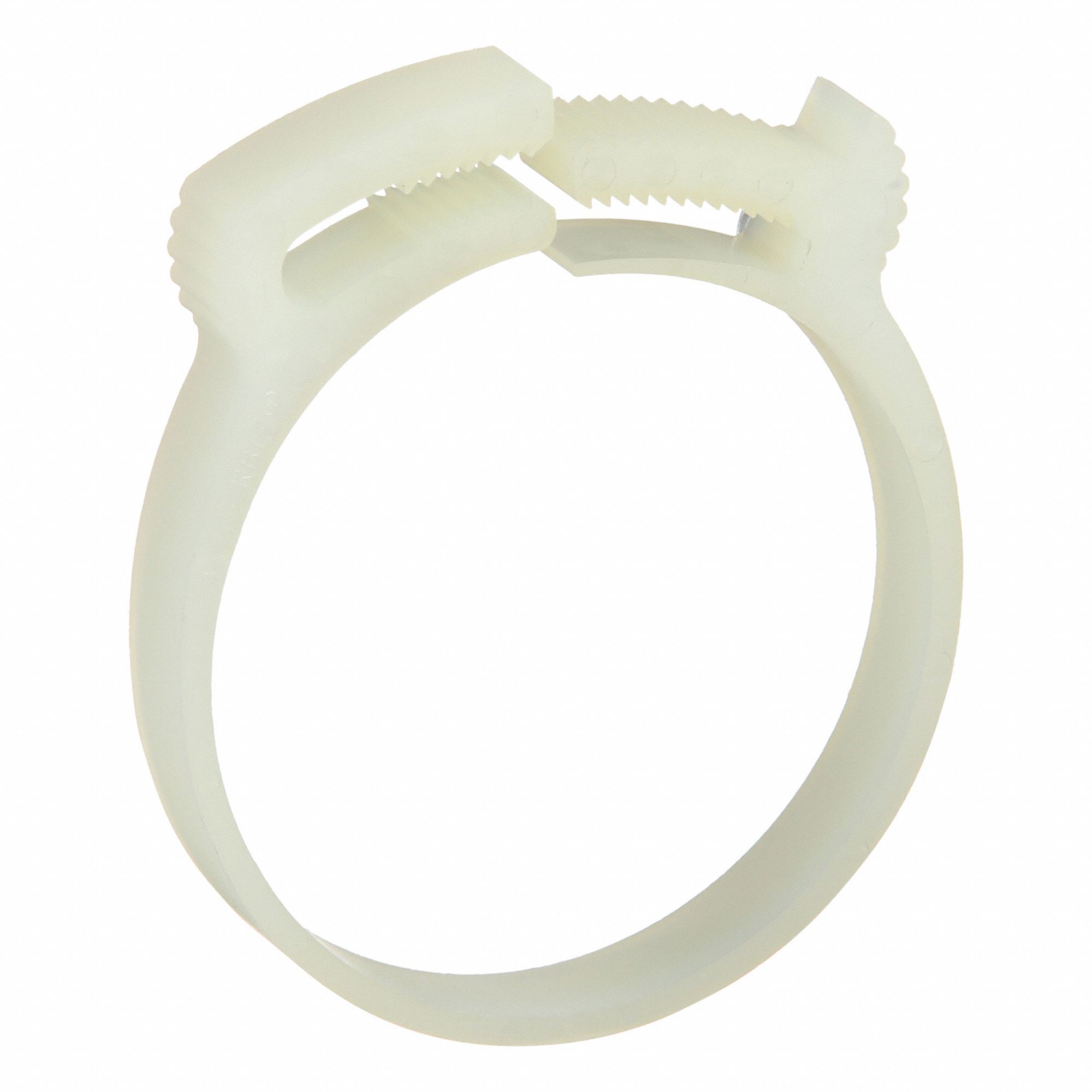 Double Grip Plastic Hose Clamp: Nylon, Natural, Double Tooth, 1.82 in – 1.98 in Clamping Dia