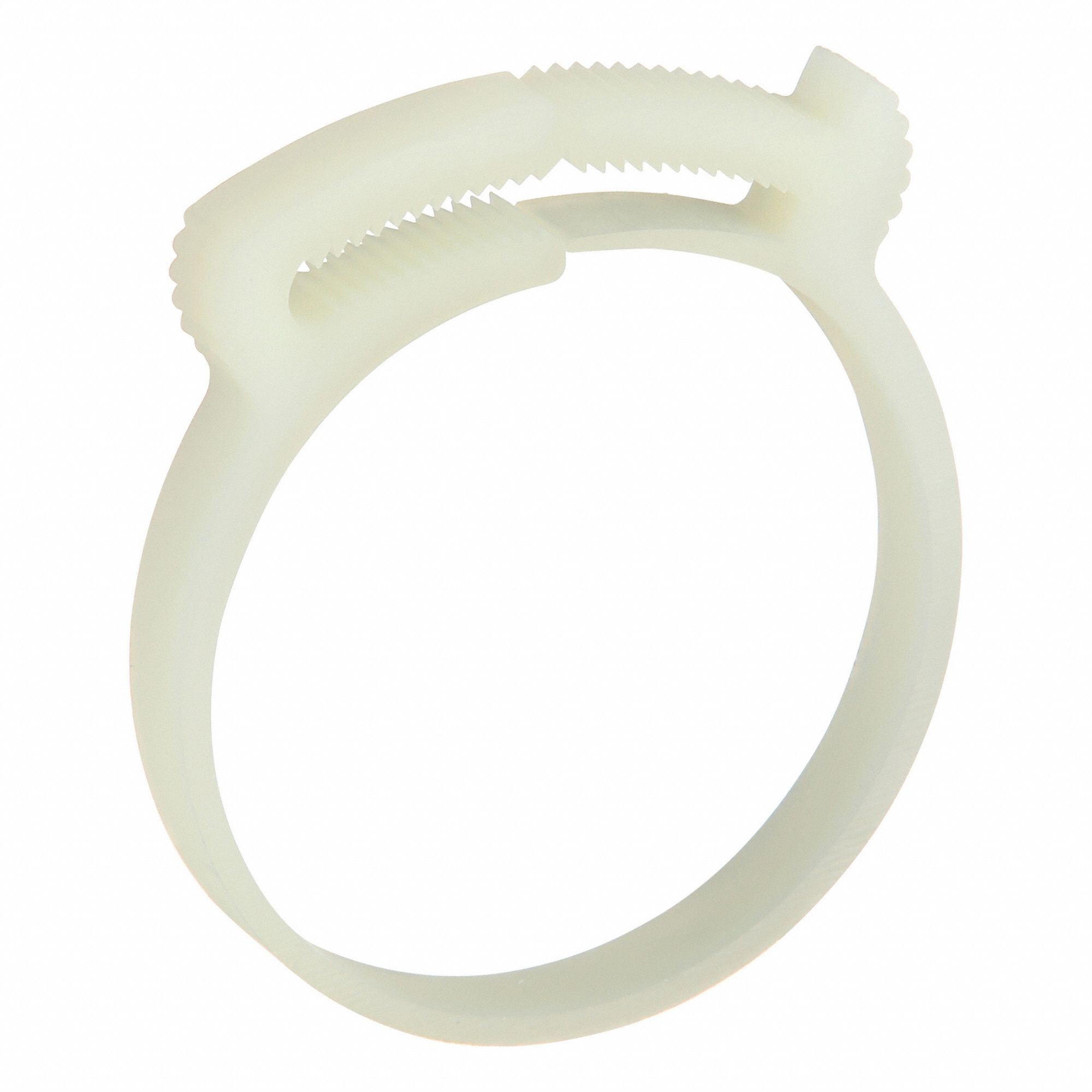 Double Grip Plastic Hose Clamp: Nylon, Natural, Double Tooth, 1.94 in – 2.11 in Clamping Dia
