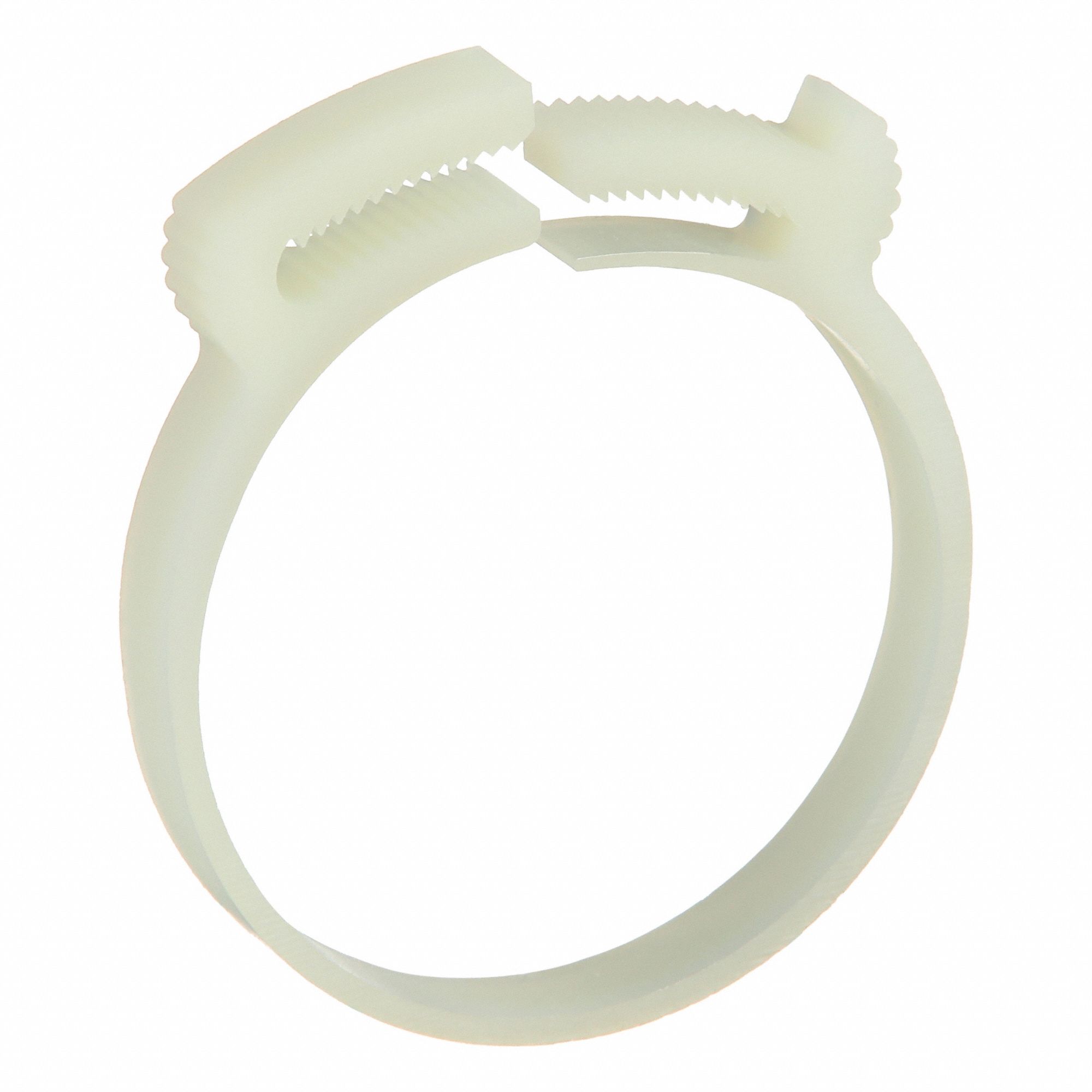 Double Grip Plastic Hose Clamp: Nylon, Natural, Double Tooth, 2.06 in – 2.22 in Clamping Dia