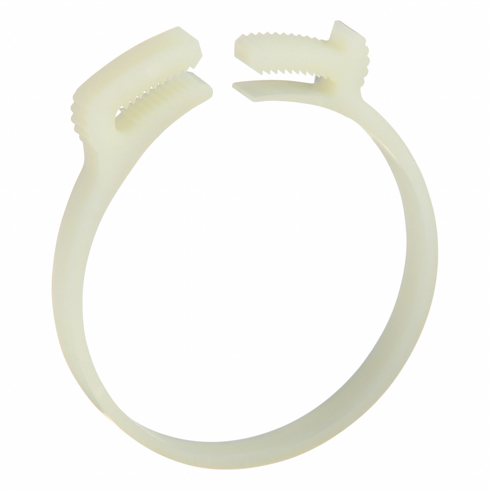 Double Grip Plastic Hose Clamp: Nylon, Natural, Double Tooth, 2.5 in – 2.63 in Clamping Dia