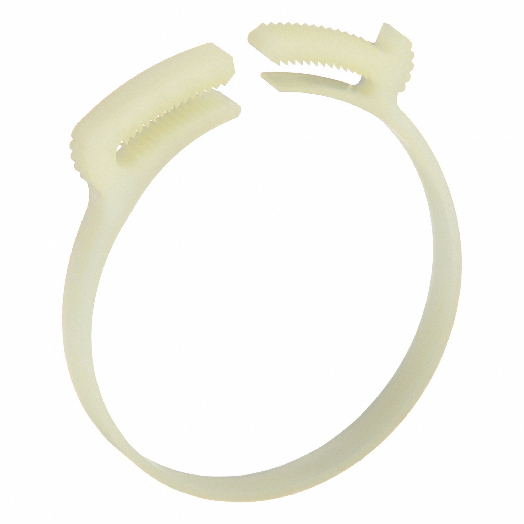 Double Grip Plastic Hose Clamp: Nylon, Natural, Double Tooth, 2.57 in – 2.77 in Clamping Dia