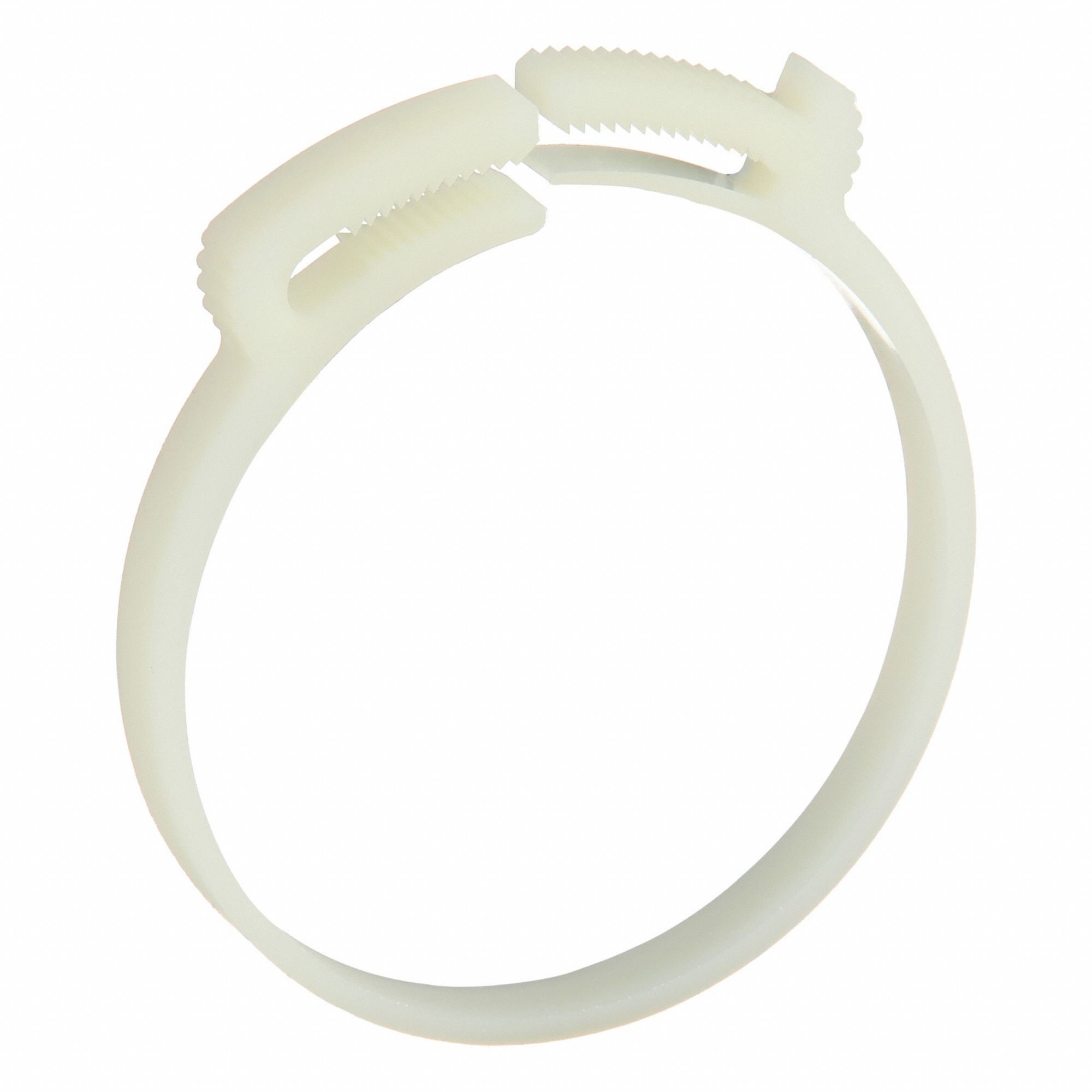 Double Grip Plastic Hose Clamp: Nylon, Natural, Double Tooth, 2.77 in – 2.97 in Clamping Dia