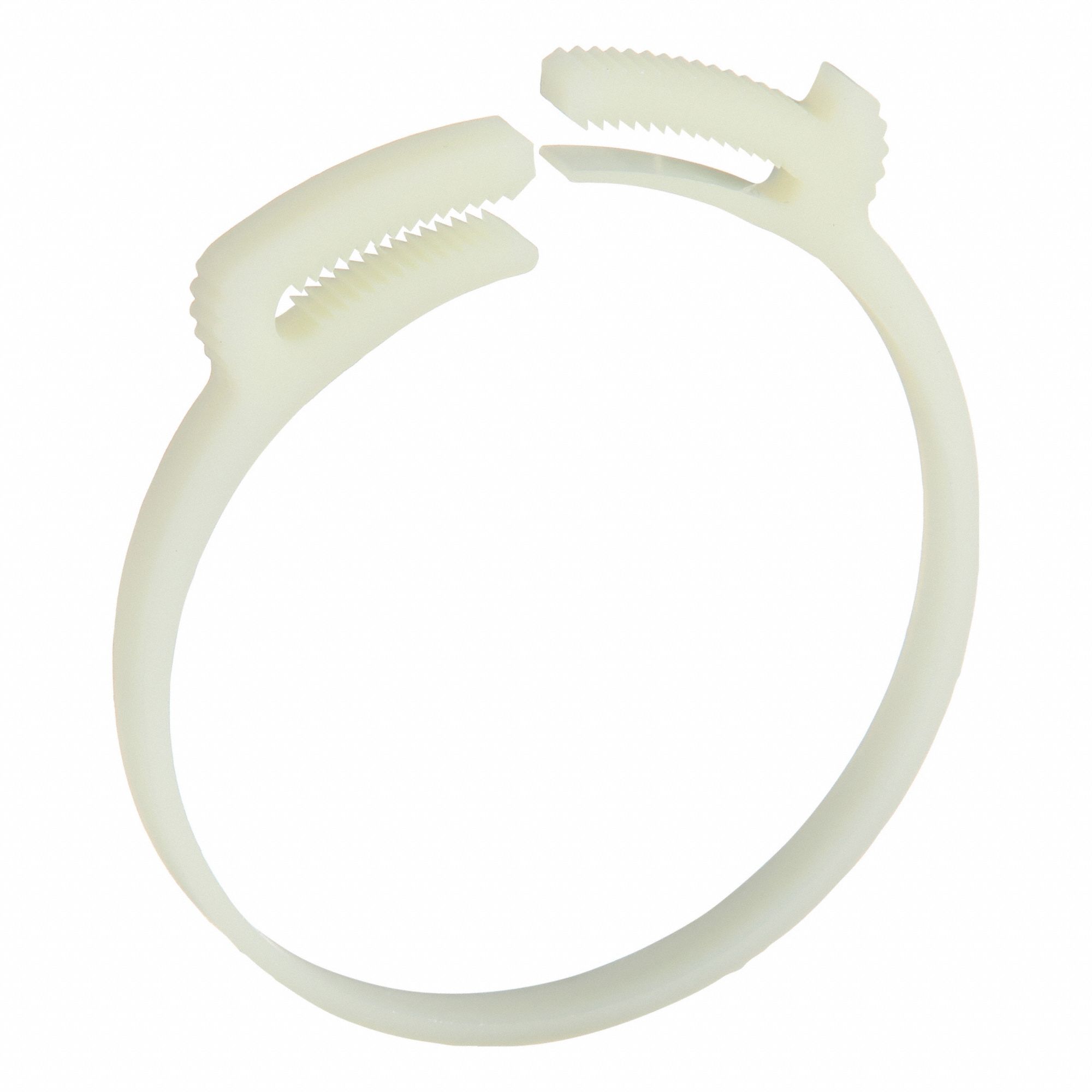Double Grip Plastic Hose Clamp: Nylon, Natural, Double Tooth, 2.92 in – 3.15 in Clamping Dia