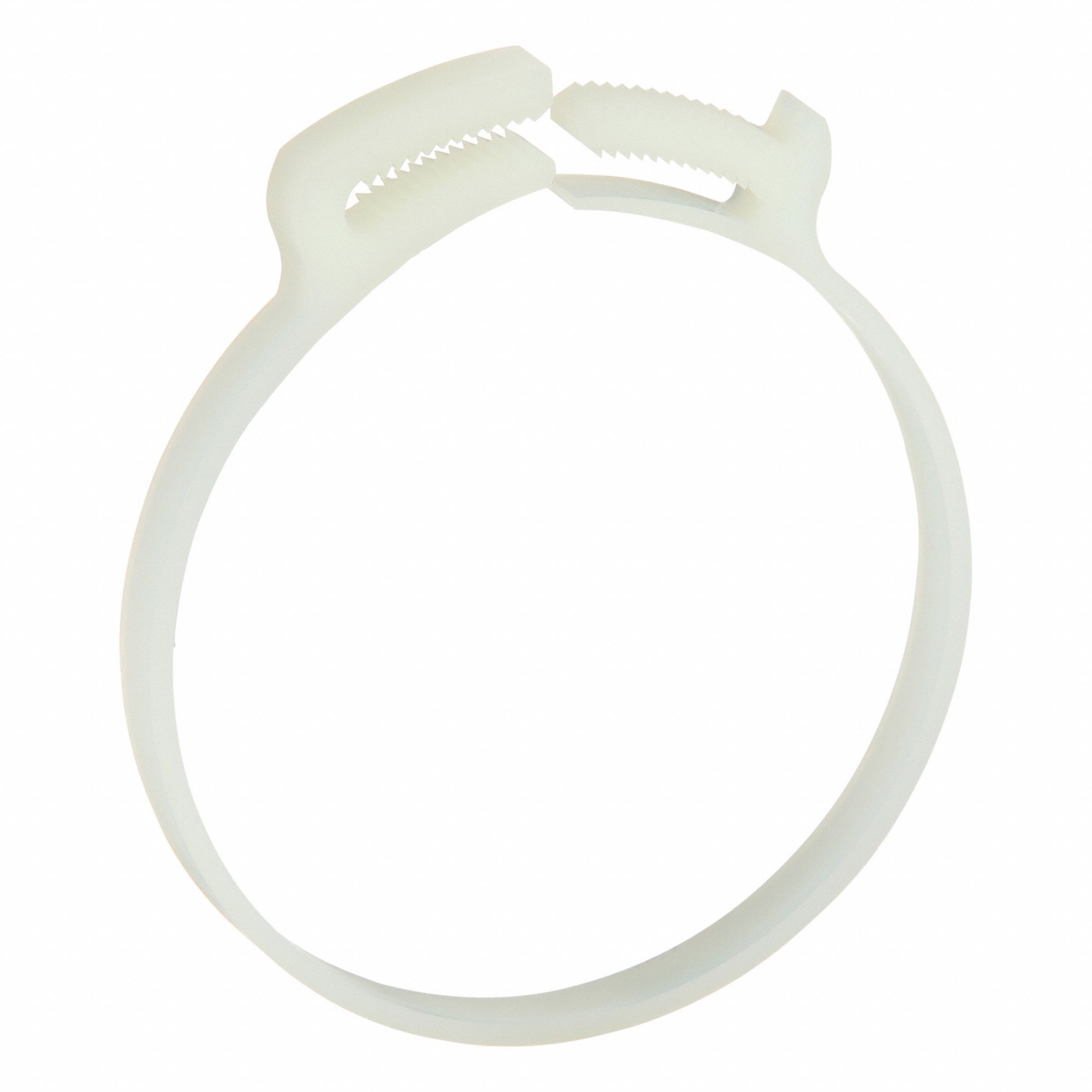 Double Grip Plastic Hose Clamp: Nylon, Natural, Double Tooth, 3.34 in – 3.54 in Clamping Dia