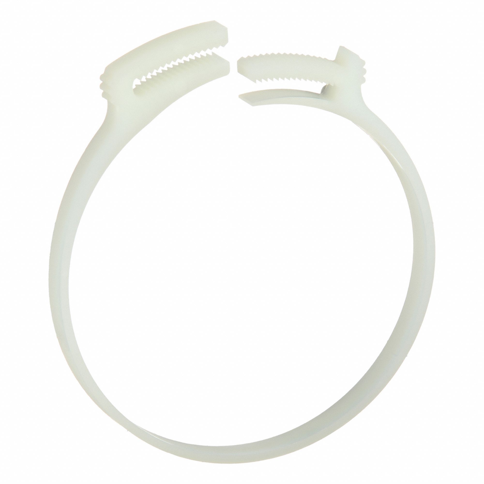Double Grip Plastic Hose Clamp: Nylon, Natural, Double Tooth, 3.76 in – 4 in Clamping Dia