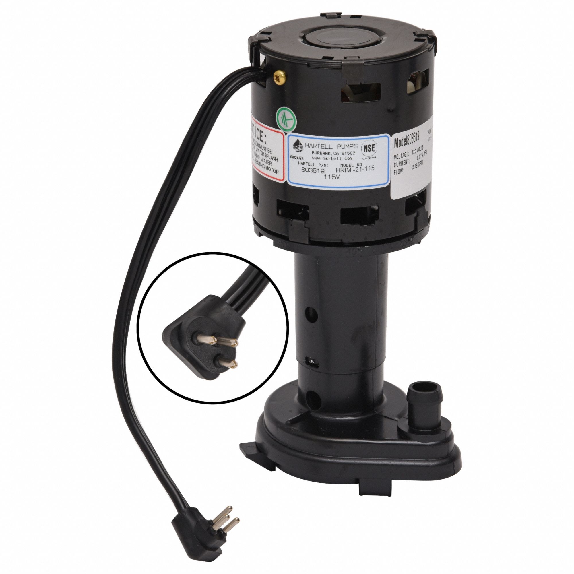 HARTELL, 1/3 hp, 115V AC, Ice Machine Pump 811DC1HRIM21115 Grainger