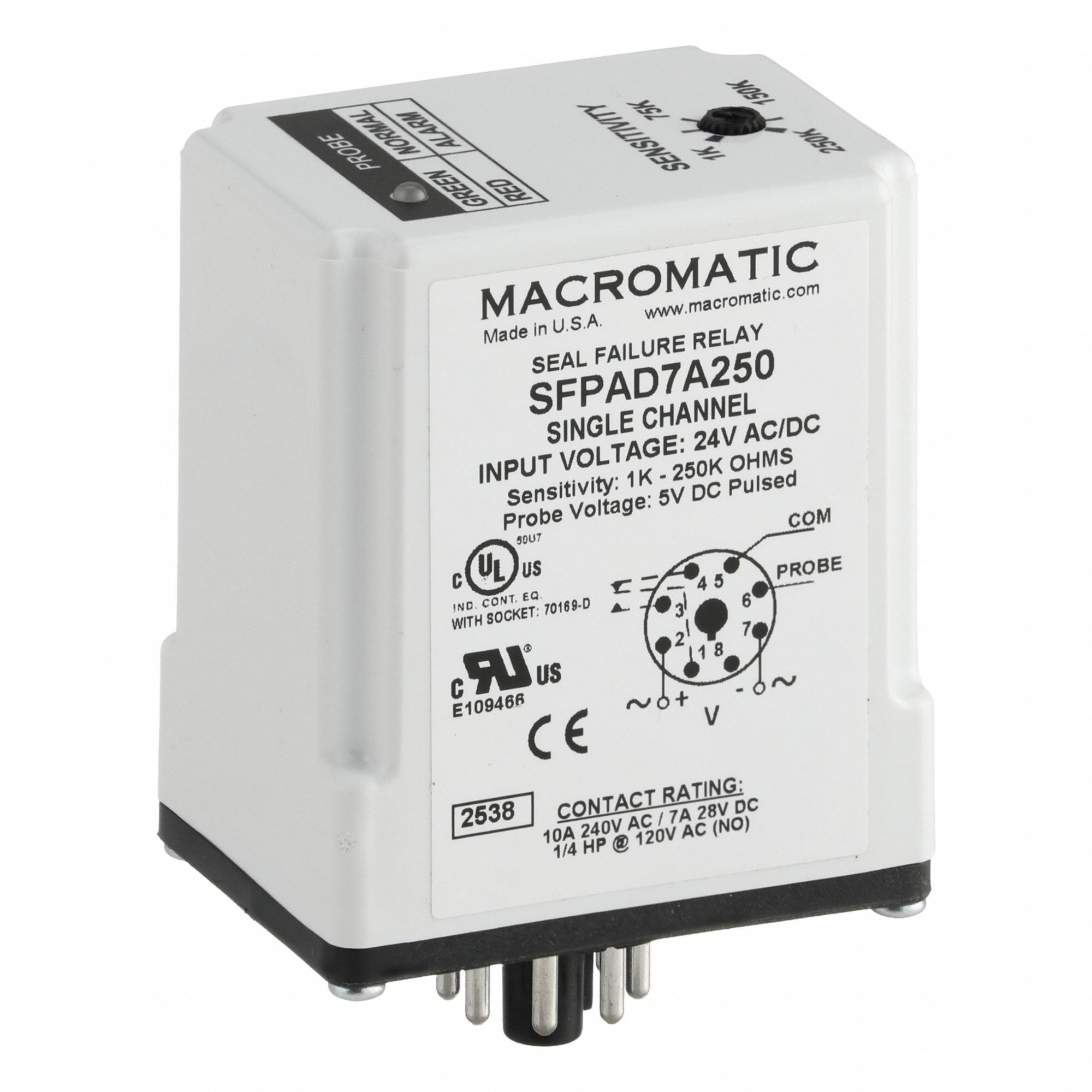 MACROMATIC, Socket Mounted, 10 A Current Rating, Seal Leak Relay ...