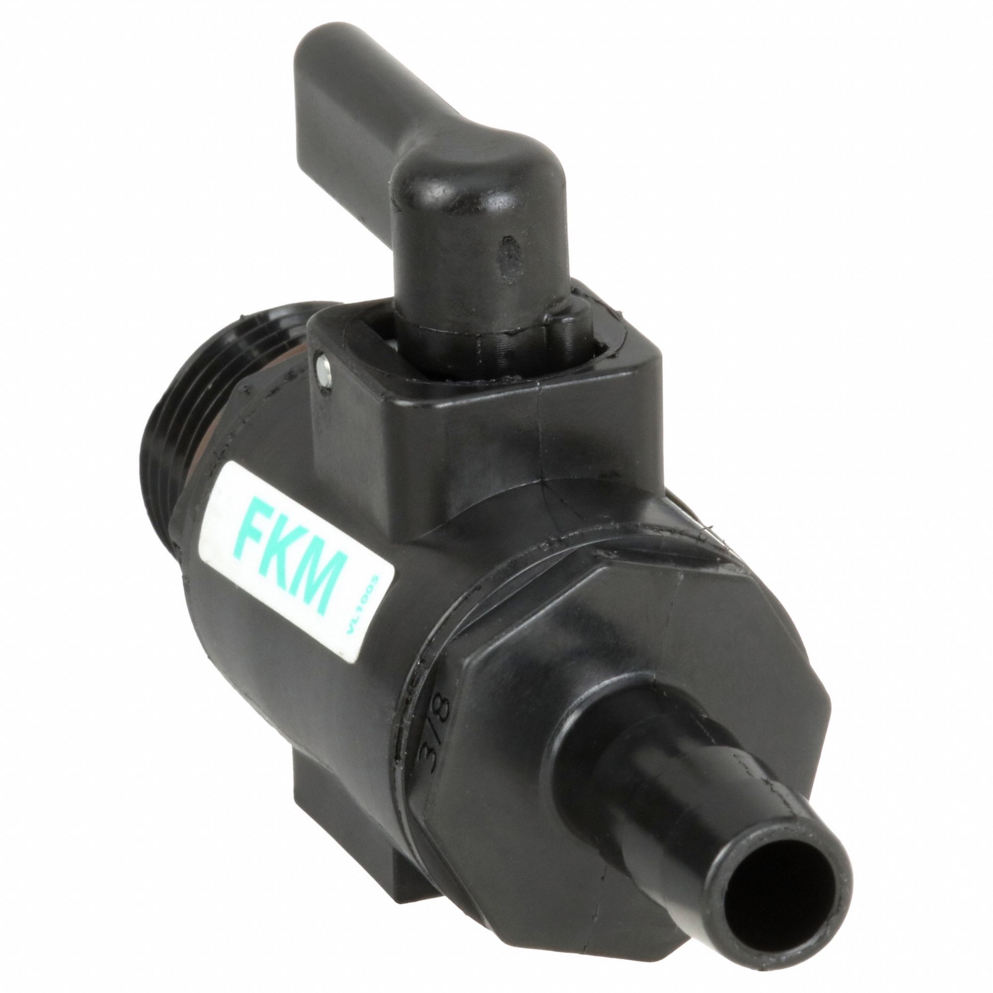 Manual Two-Way Ball Valve: 3/8 in, Polypropylene, Straight, MNPT x Barb, Std Port Ball Port