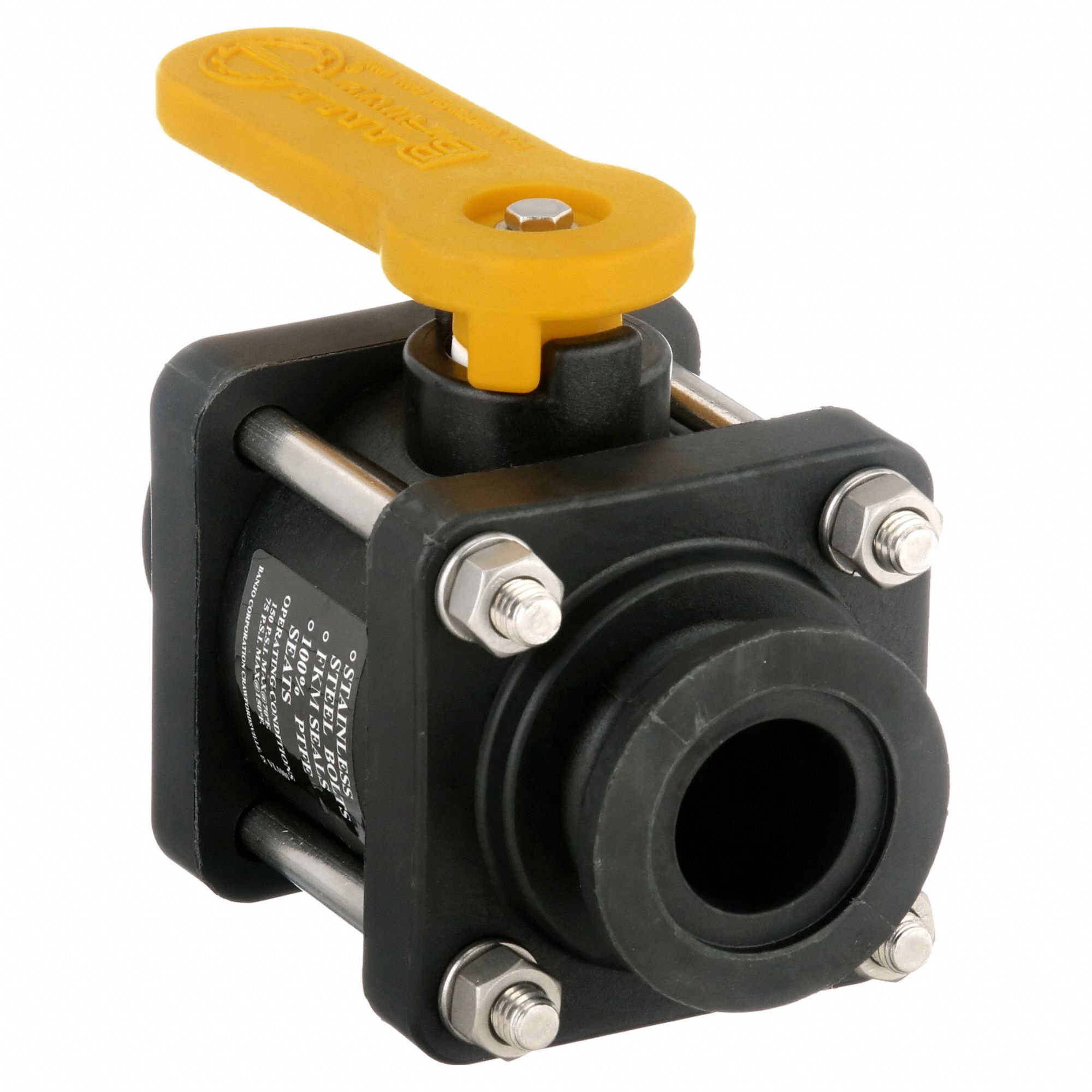 Manual Two-Way Ball Valve: 1 in, Polypropylene, Straight, Flange x Flange, Three-Piece, Lever