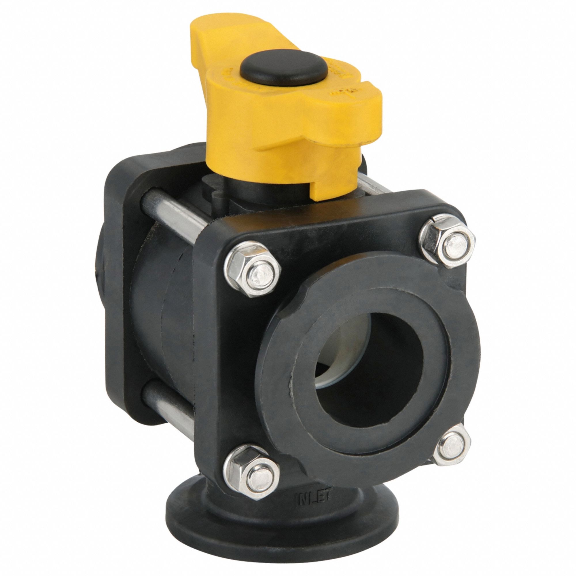Manual Three-Way Ball Valve: 2 in, Polypropylene, L Flow, 225 psi Max. Pressure (CWP), Tee