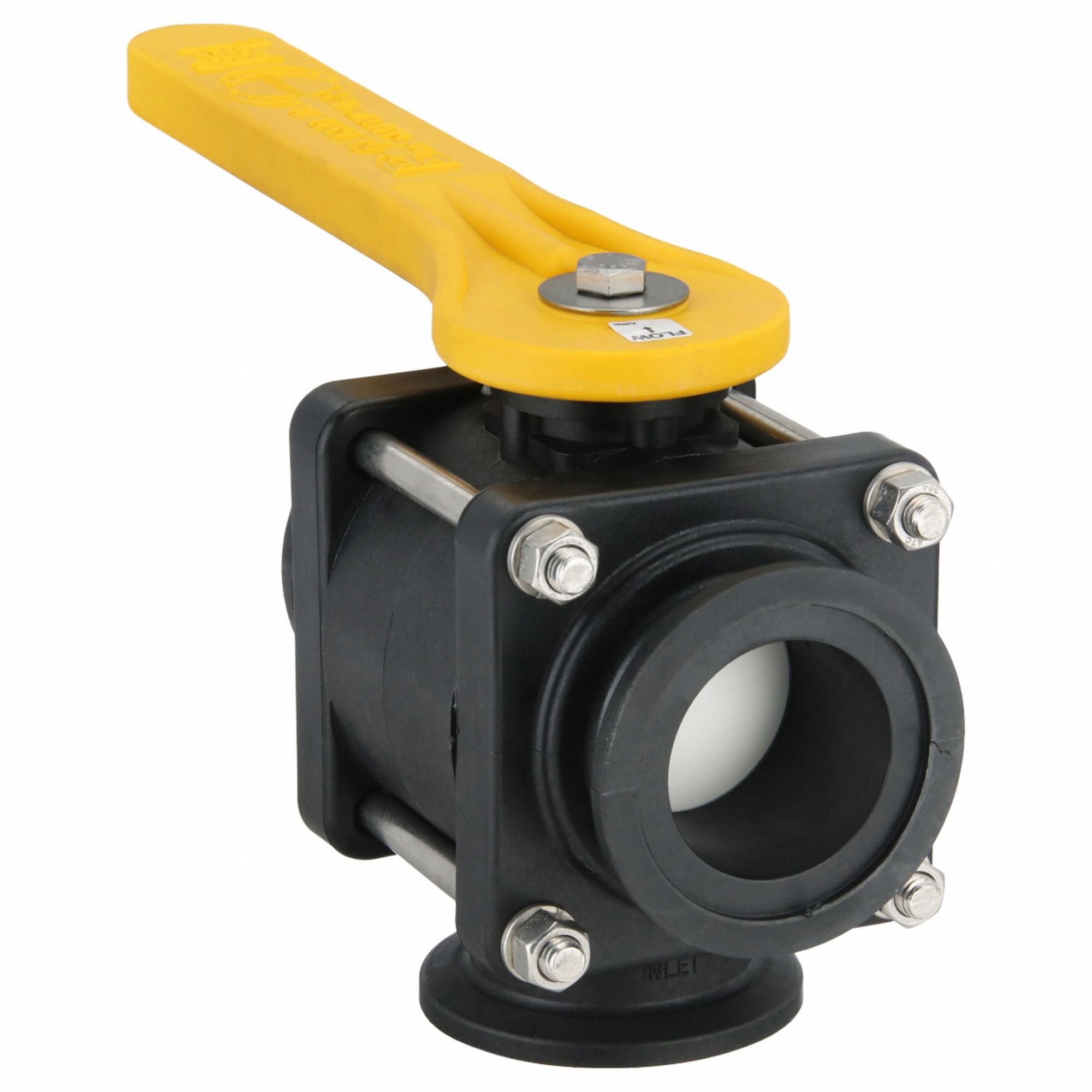 Manual Three-Way Ball Valve: 2 in, Polypropylene, L Flow, 100 psi Max. Pressure (CWP), Lever