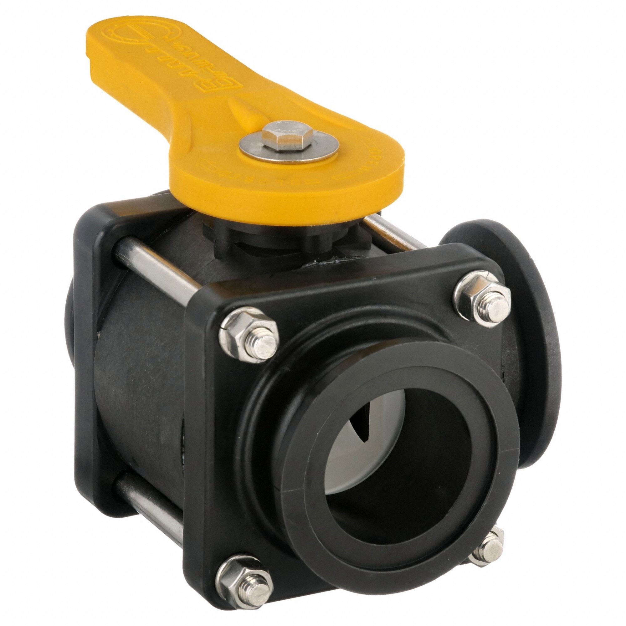 Manual Three-Way Ball Valve: 2 in, Polypropylene, L Flow, 100 psi Max. Pressure (CWP), Lever