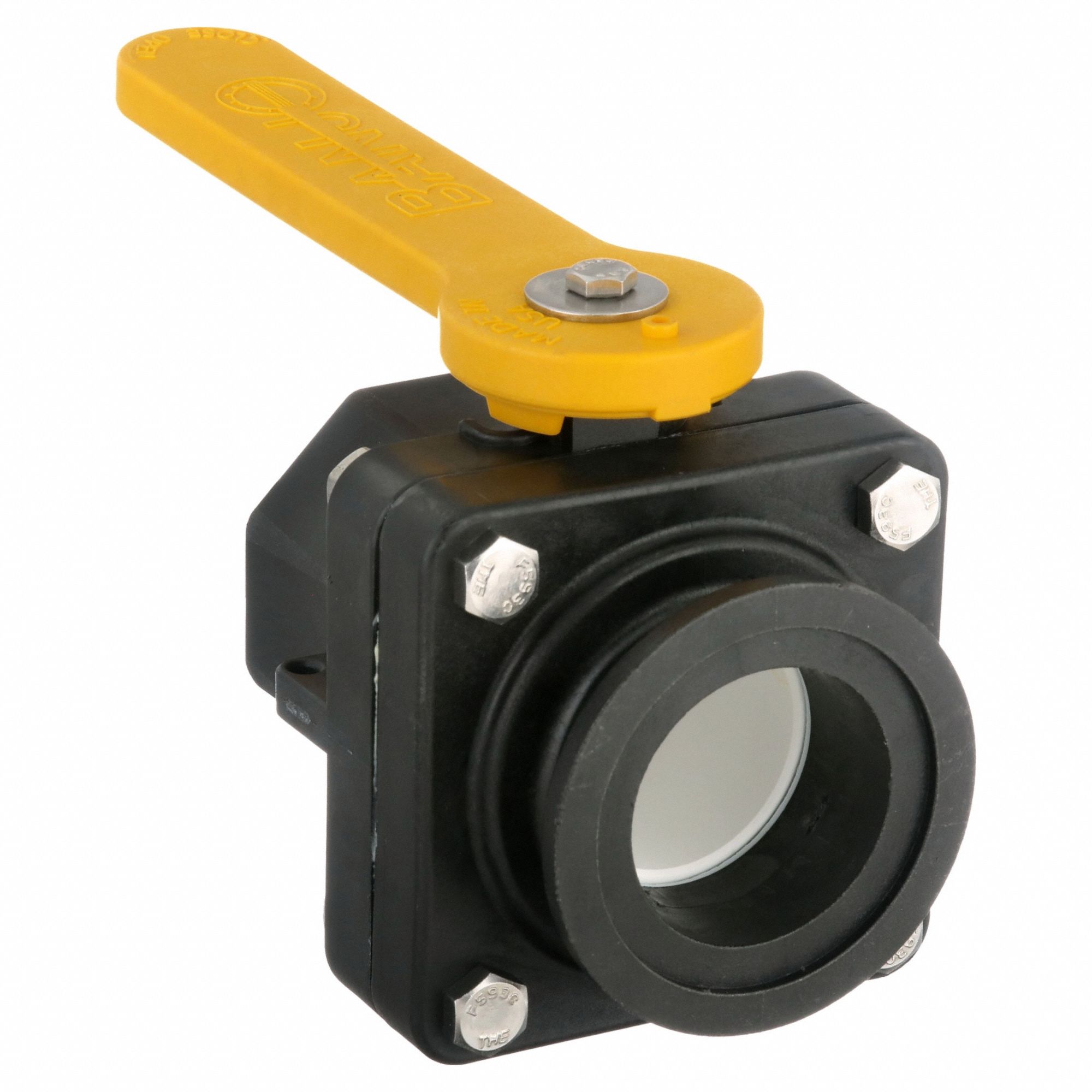 Manual Two-Way Ball Valve: 2 in, Polypropylene, Straight, Manifold Flange x FNPT, Two-Piece