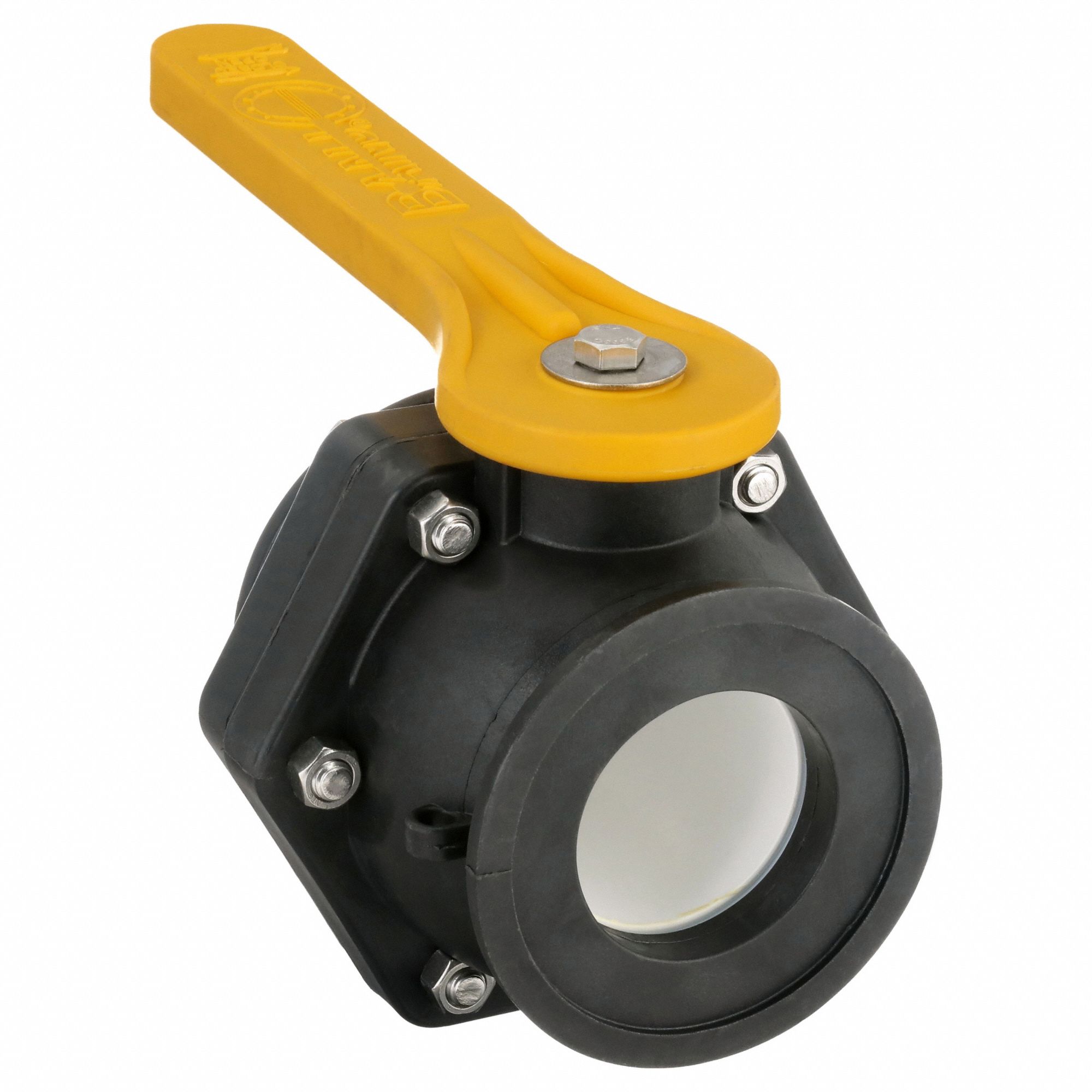 Manual Two-Way Ball Valve: 3 in, Polypropylene, Straight, Flange x Flange, Two-Piece, Lever
