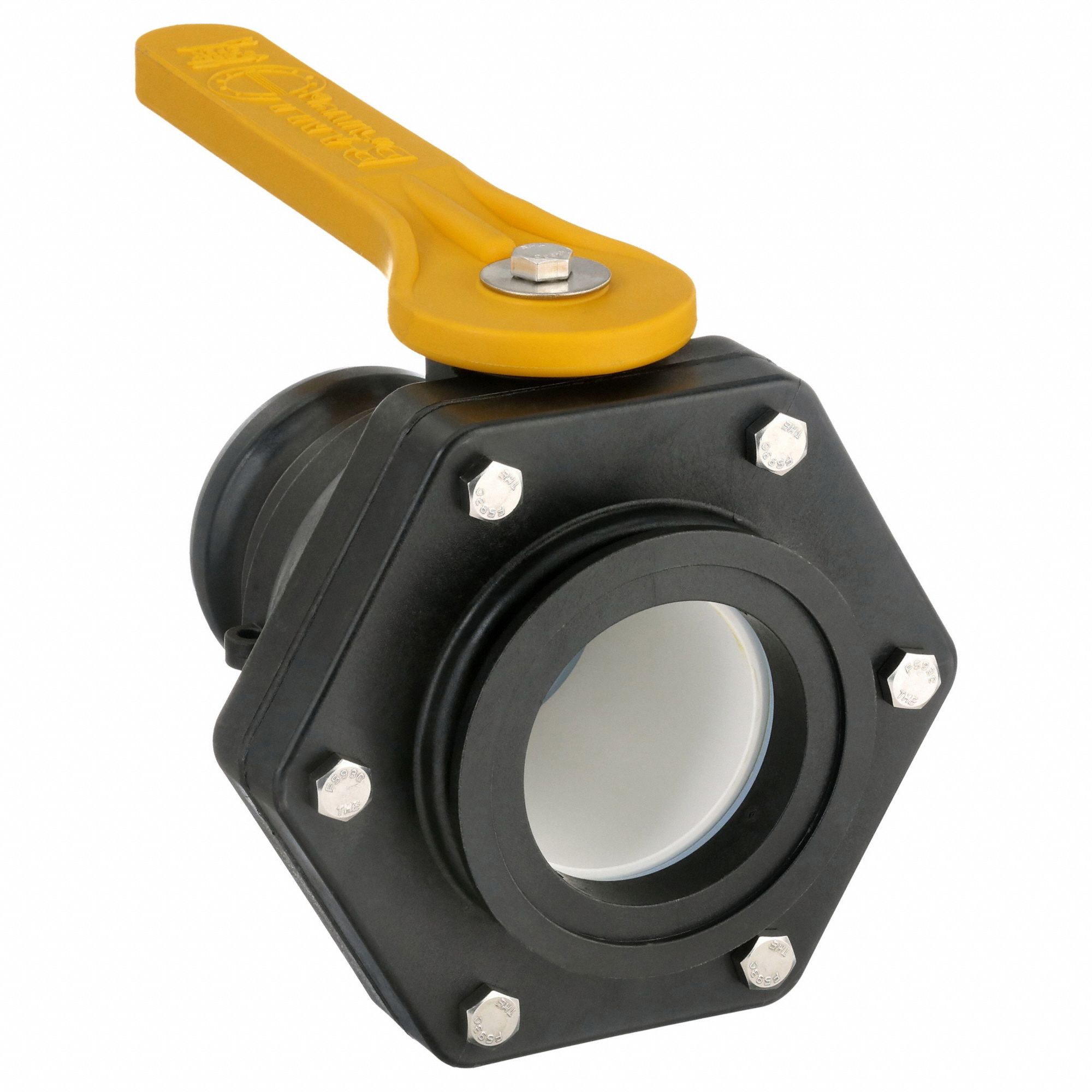 Manual Two-Way Ball Valve: 3 in, Polypropylene, Straight, Flange x Flange, Two-Piece, Lever