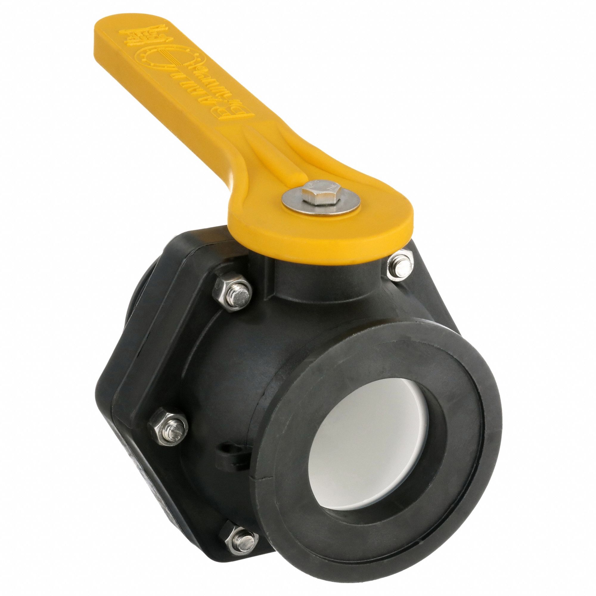 Manual Two-Way Ball Valve: 3 in, Polypropylene, Straight, Manifold Flange x MNPT, Two-Piece