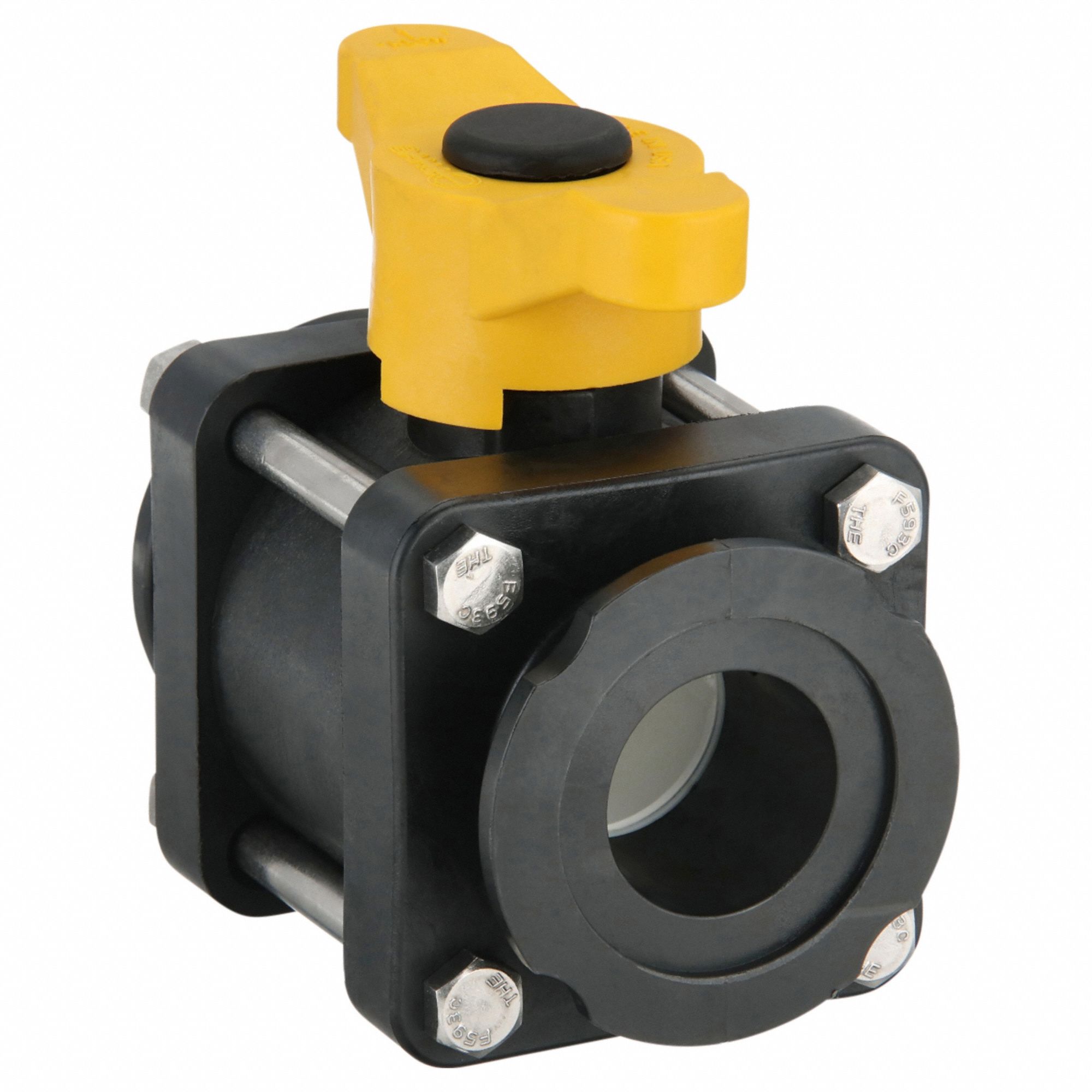 Manual Two-Way Ball Valve: 2 in, Polypropylene, Straight, Flange x Flange, Three-Piece, Tee