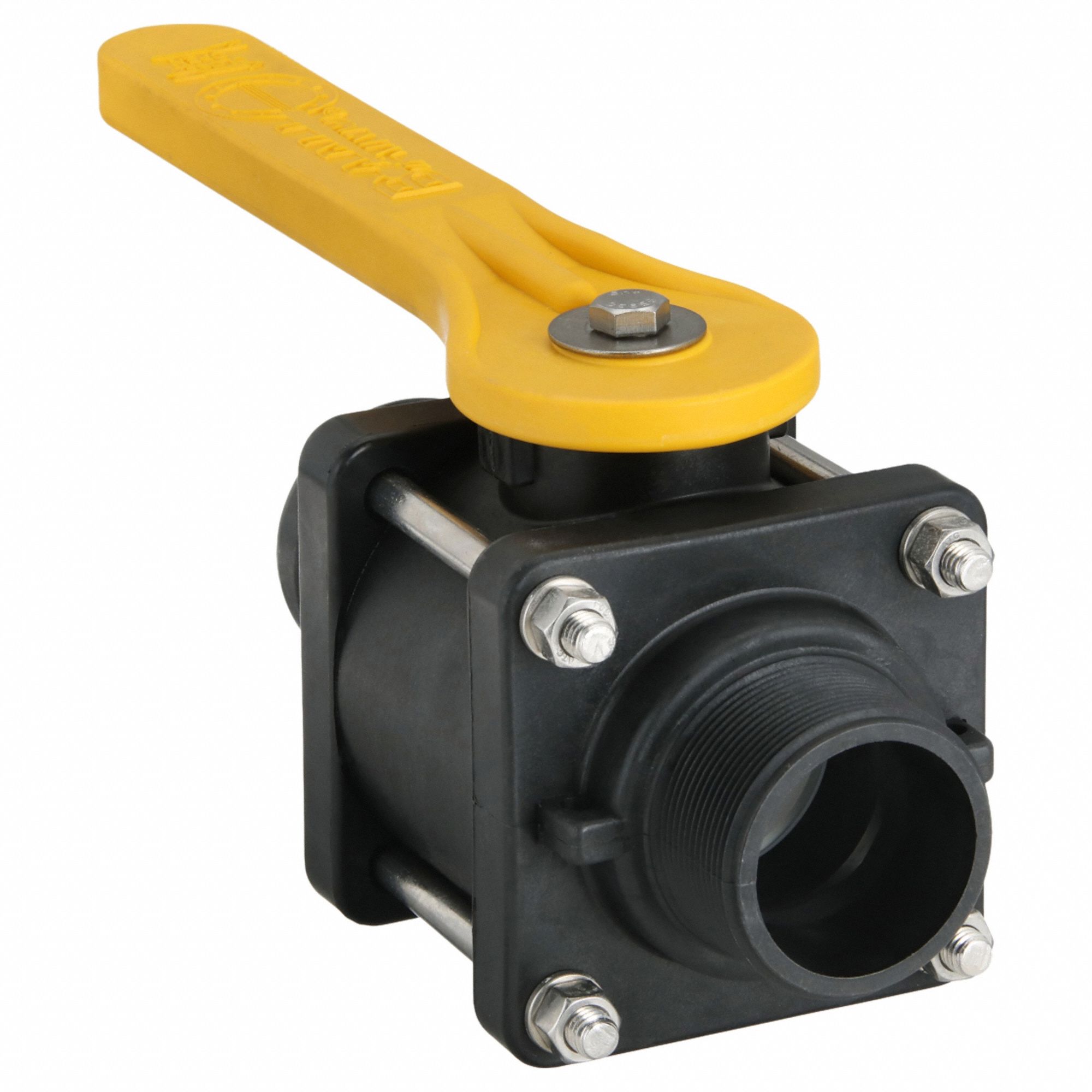 Manual Two-Way Ball Valve: 2 in, Polypropylene, Straight, MNPT x Male Camlock, Three-Piece