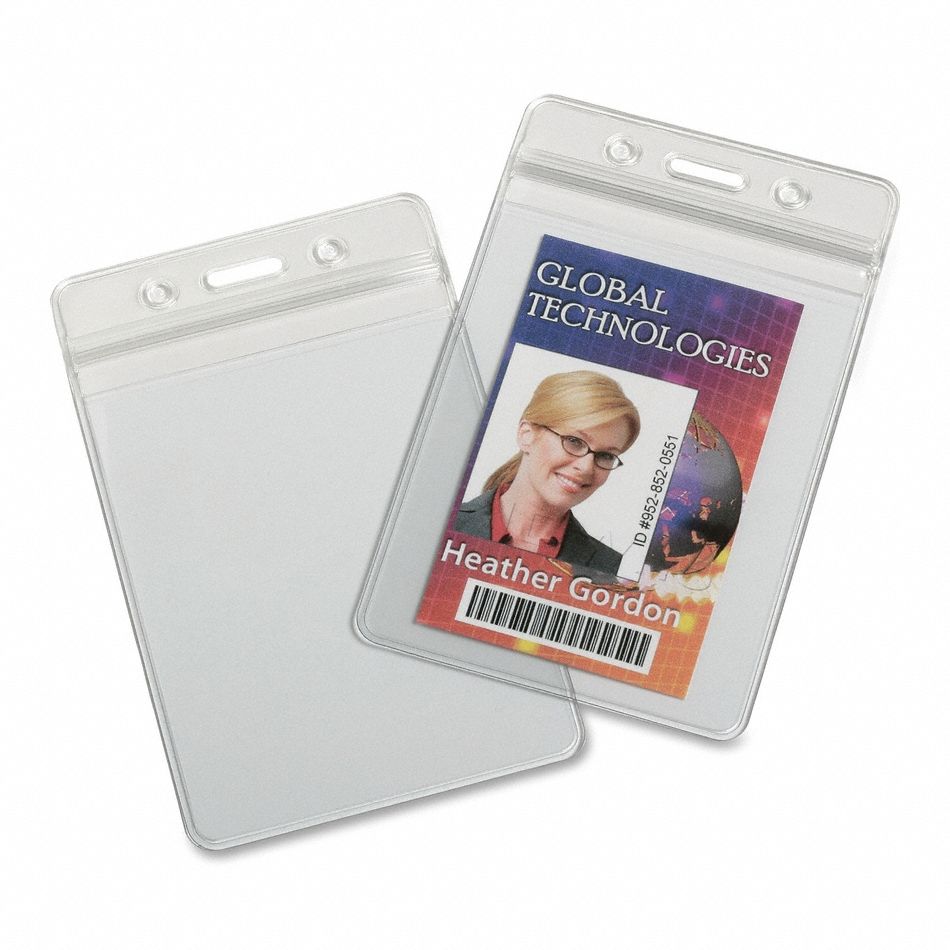 Badge Holder: Pouch, Vertical, Vinyl, Clear, 25 PK