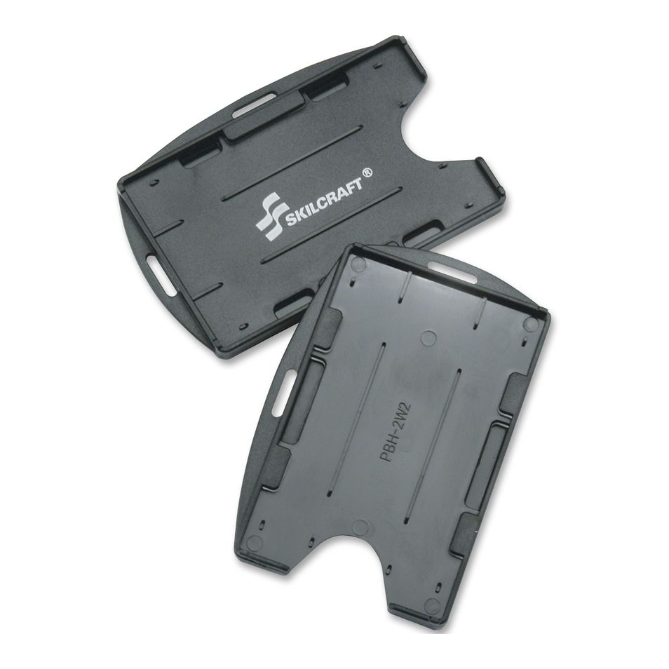 Badge Holder: Clip, Horizontal/Vertical, Plastic, Black