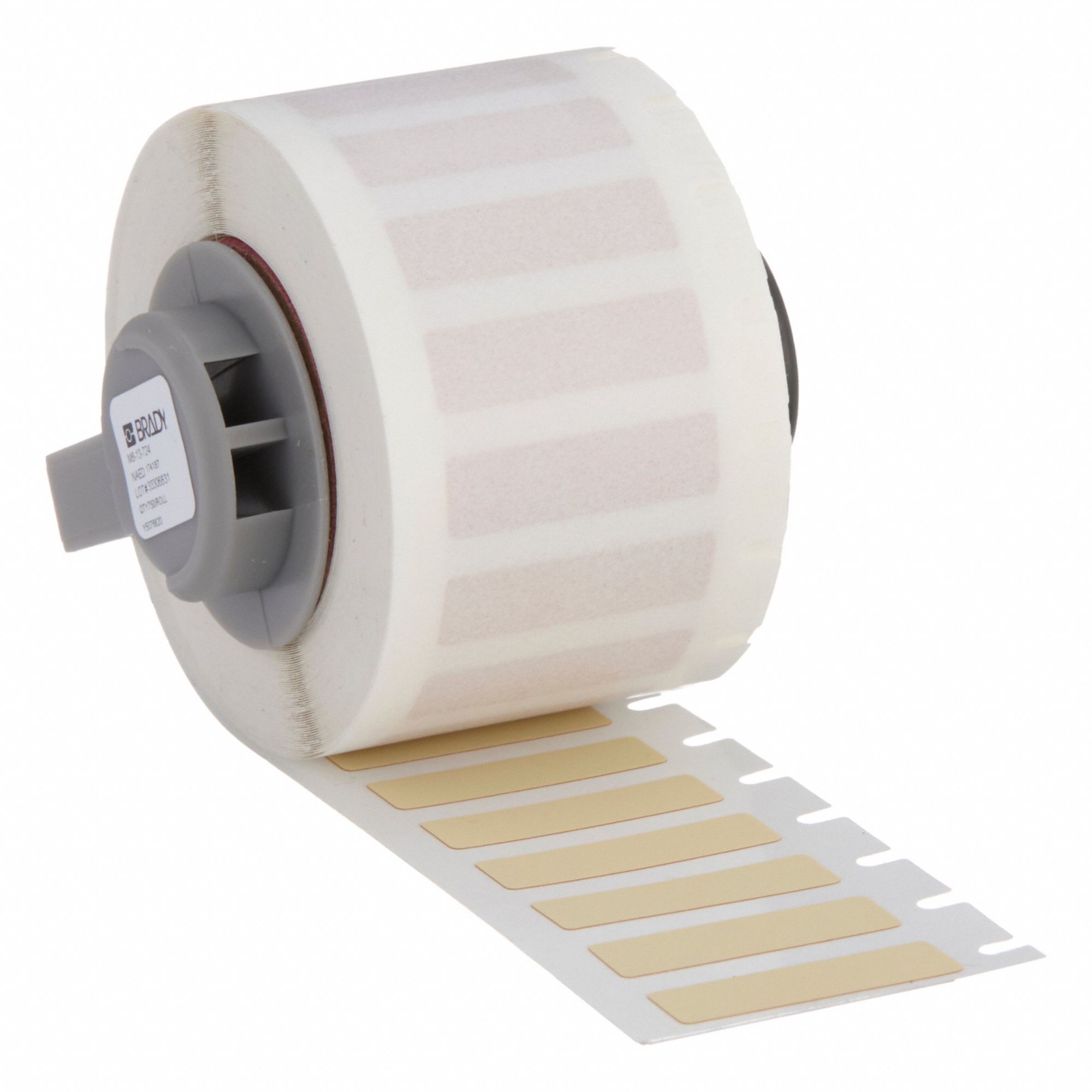Pre-Cut Label Stock Roll: 1/4 in x 29/32 in, 29/32 in x 1/4 in, Polyimide, Permanent Adhesive