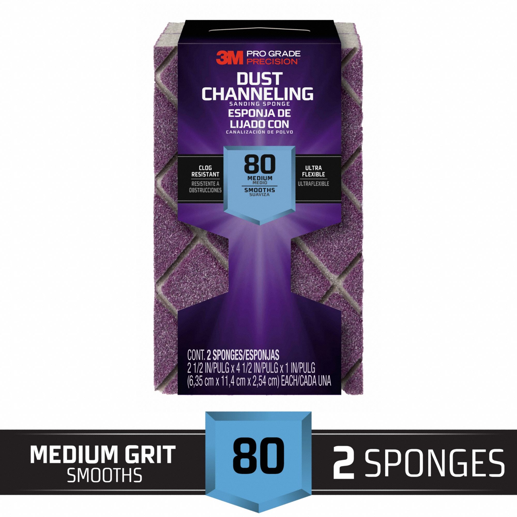 3M, 2 1/2 in W x 4 1/2 in L x 1 in T, Aluminum Oxide, Sanding Sponge