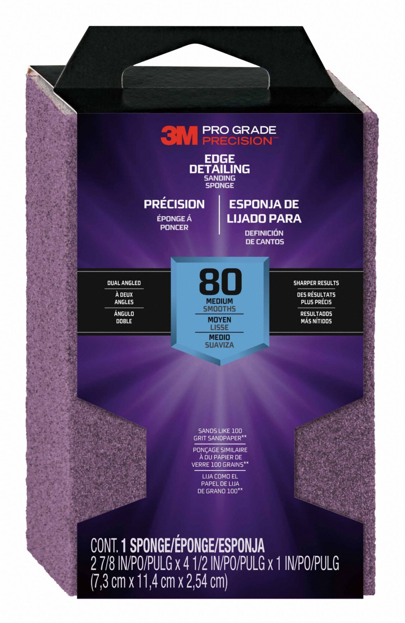 3M, 4 1/2 in W x 2 7/8 in L x 1 in T, Aluminum Oxide, Sanding Sponge ...