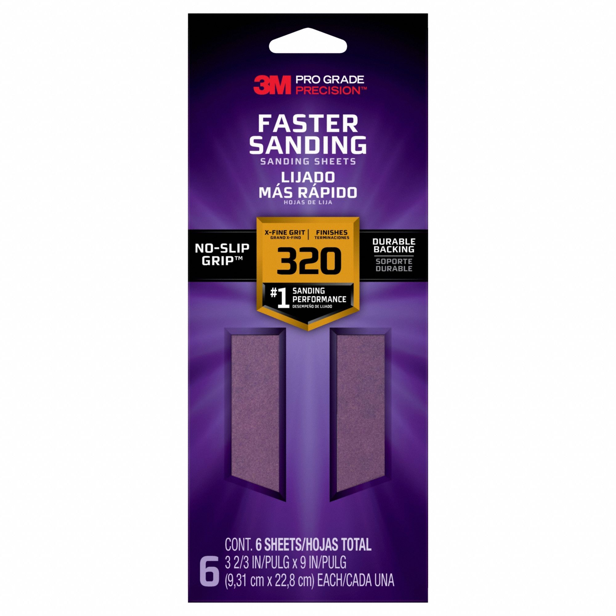 Sanding Sheet: 3 11/16 in W x 9 in L, Ceramic, 320 Grit, Paper, Pro Grade Precision, 6 PK
