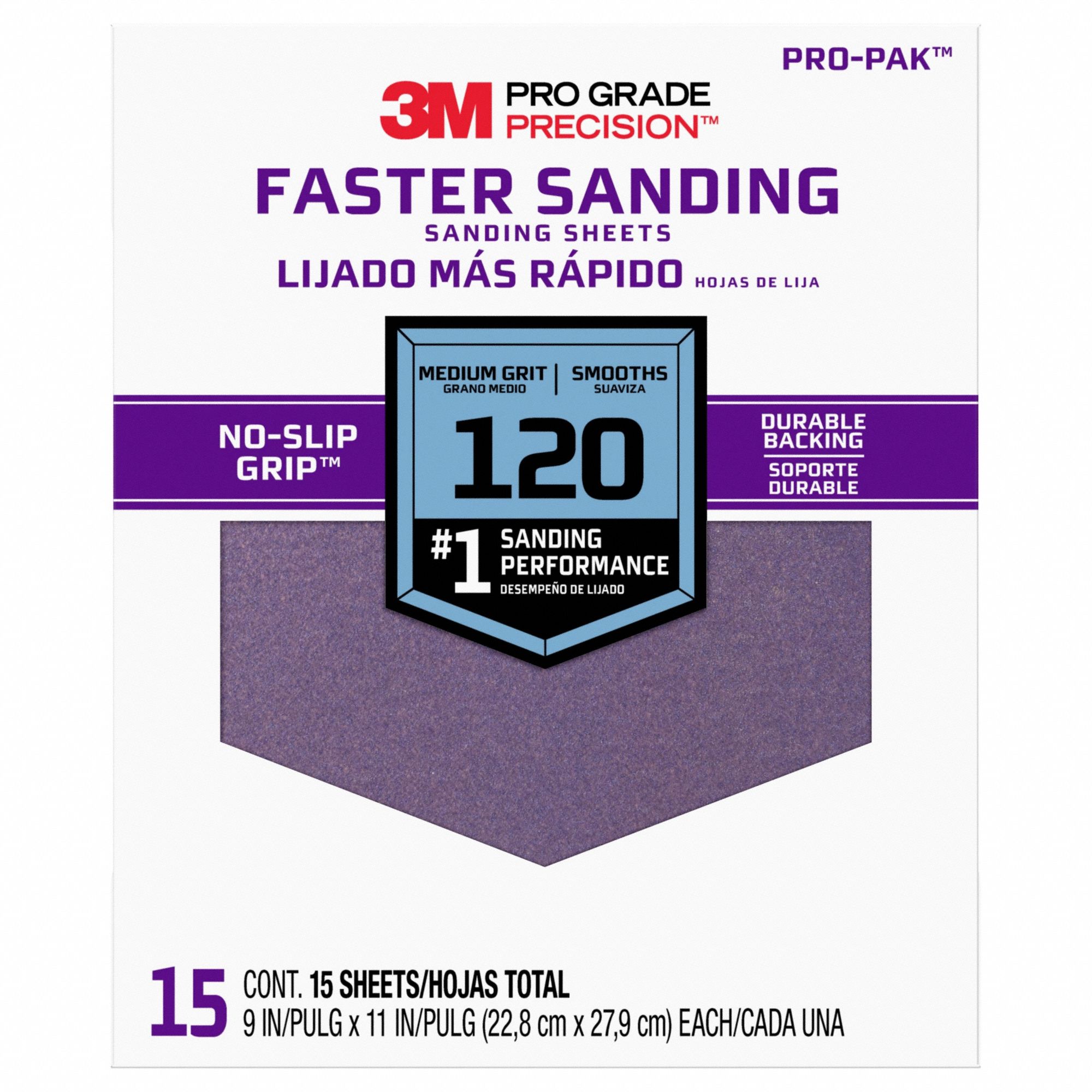 Sandpaper Sheet: 9 in W x 11 in L, Ceramic, 120 Grit, C Wt Paper, Pro Grade Precision, 15 PK
