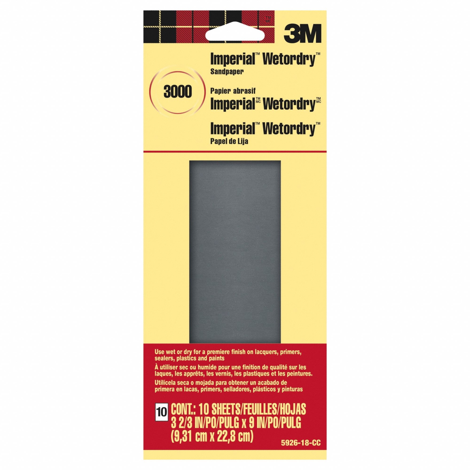 Sandpaper Sheet, 3 11/16"W, 9/"L, PK10