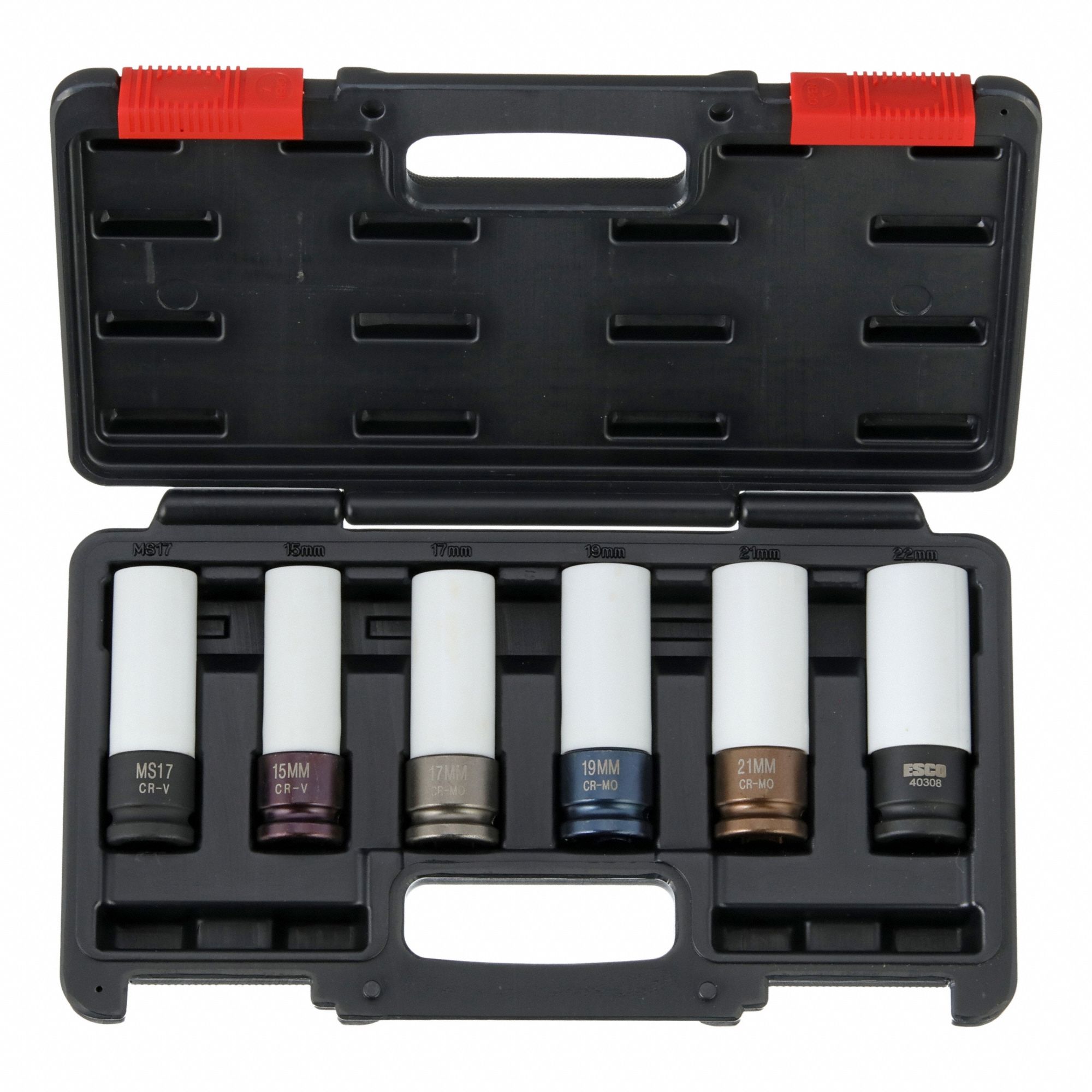 Socket Set: 1/2 in Drive Size, 1/2 in Socket Size, 6 Pieces, ESCO, Metric