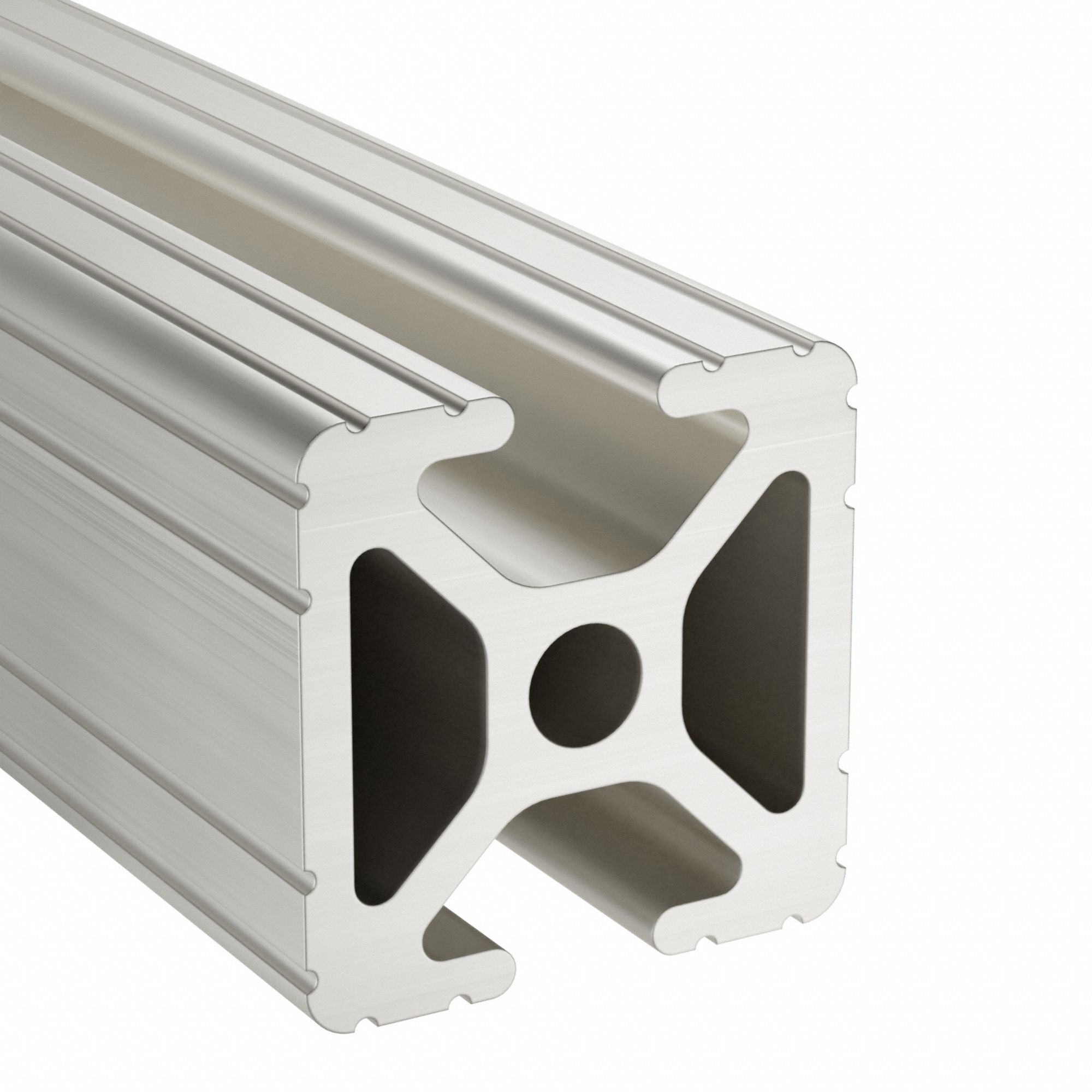 T-Slot Framing System: 10 Series, 10 ft Lg, 1 in x 1 in, Silver, Single, Grooved, 2 Slots
