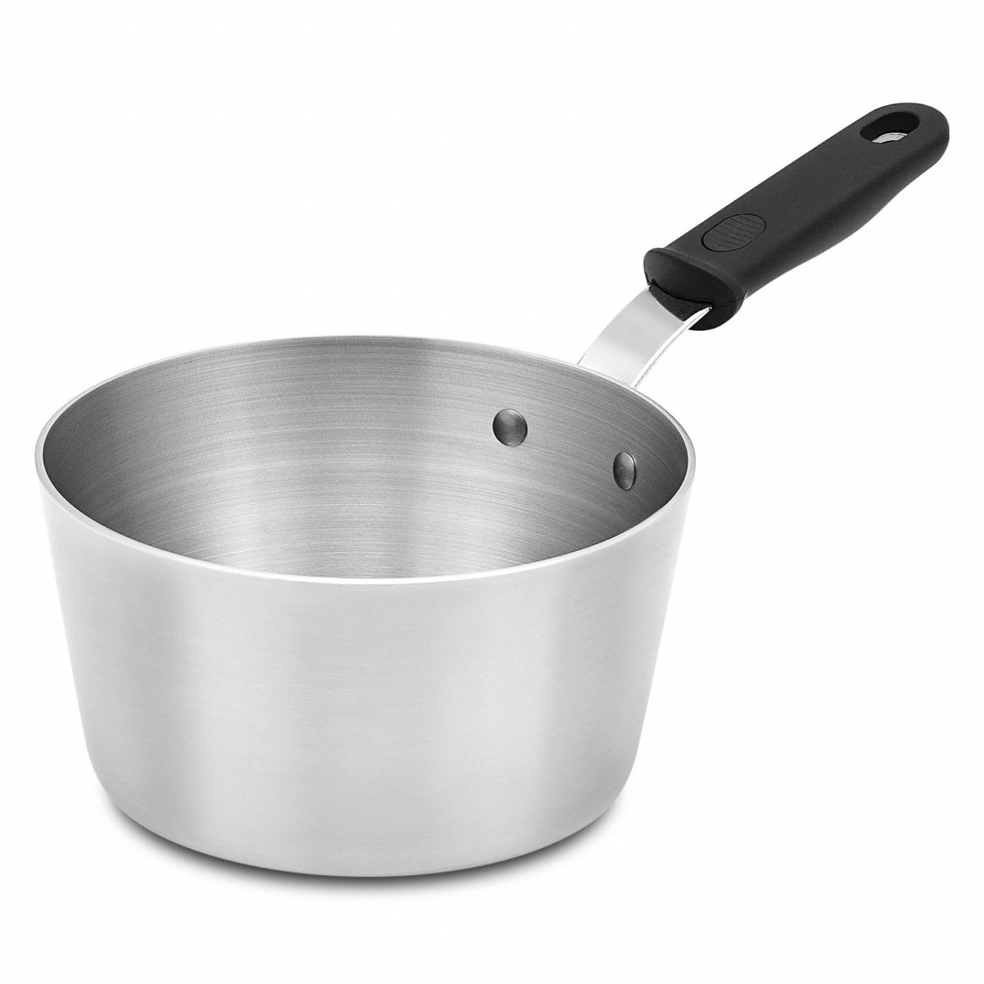 Sauce Pan: 2.75 qt Capacity, Aluminum, Riveted, Black, Silicone Handle, NSF Certified, Flat