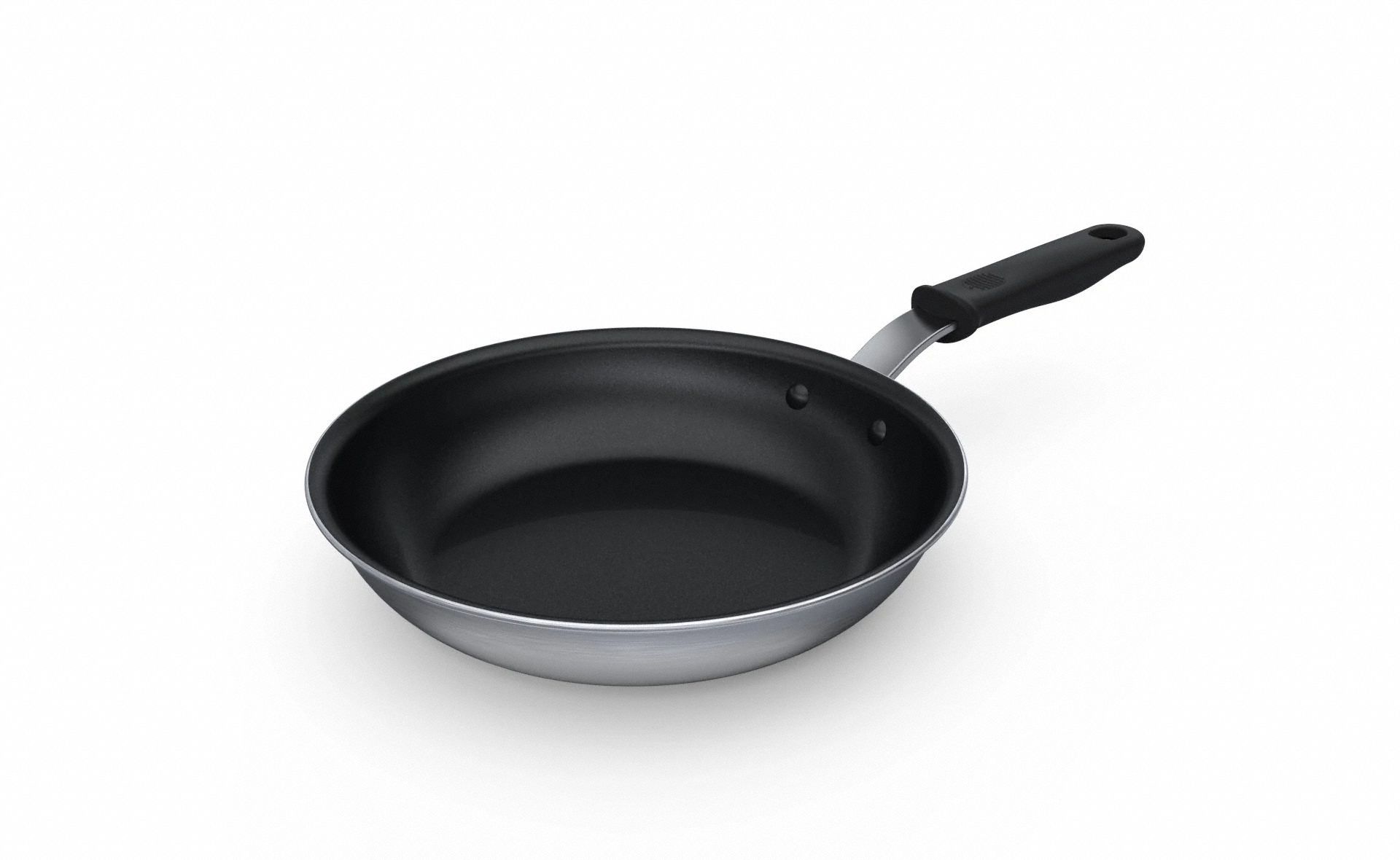 Fry Pan: Non-Stick, 10 1/2 in Top Dia, Stainless Steel, Black/Silver, Silicone, Metal