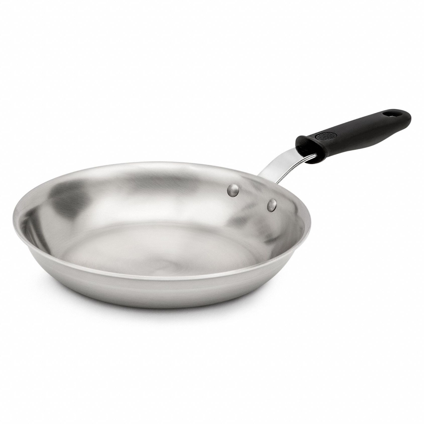 Fry Pan: 10 1/2 in Top Dia, Stainless Steel, Silver, Silicone, NSF Certified, Natural