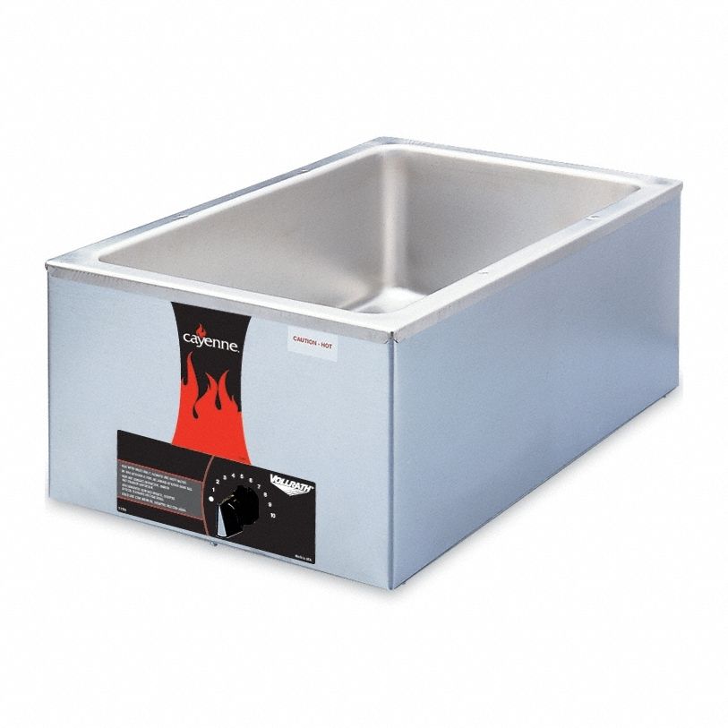 Food Warmer: 14 qt Capacity, 1, 000 W Watt, Silver, 8 1/2 in Overall Ht, 14 in Overall Wd, 72000