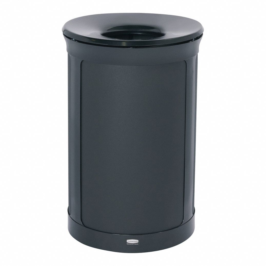 Trash Can: Metal, 23 gal Container Capacity, Open Top, Black