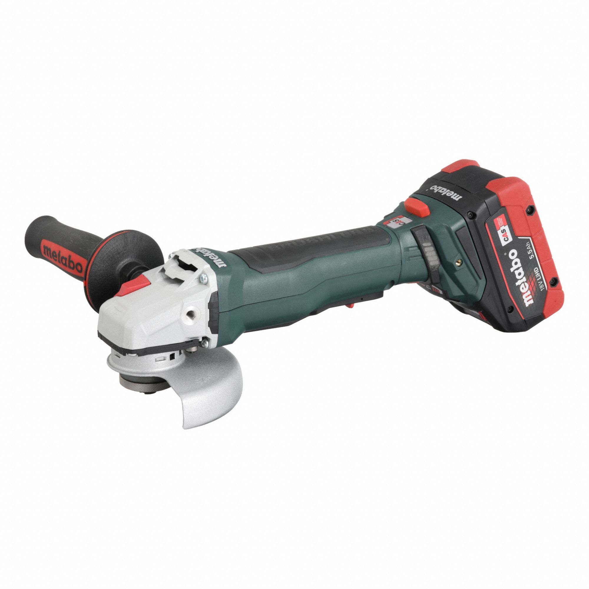 Angle Grinder Kit: 5 in Wheel Dia, Brushless Motor, (2) 5.5 Ah, 18V DC, Std Head, Barrel Grip Grip