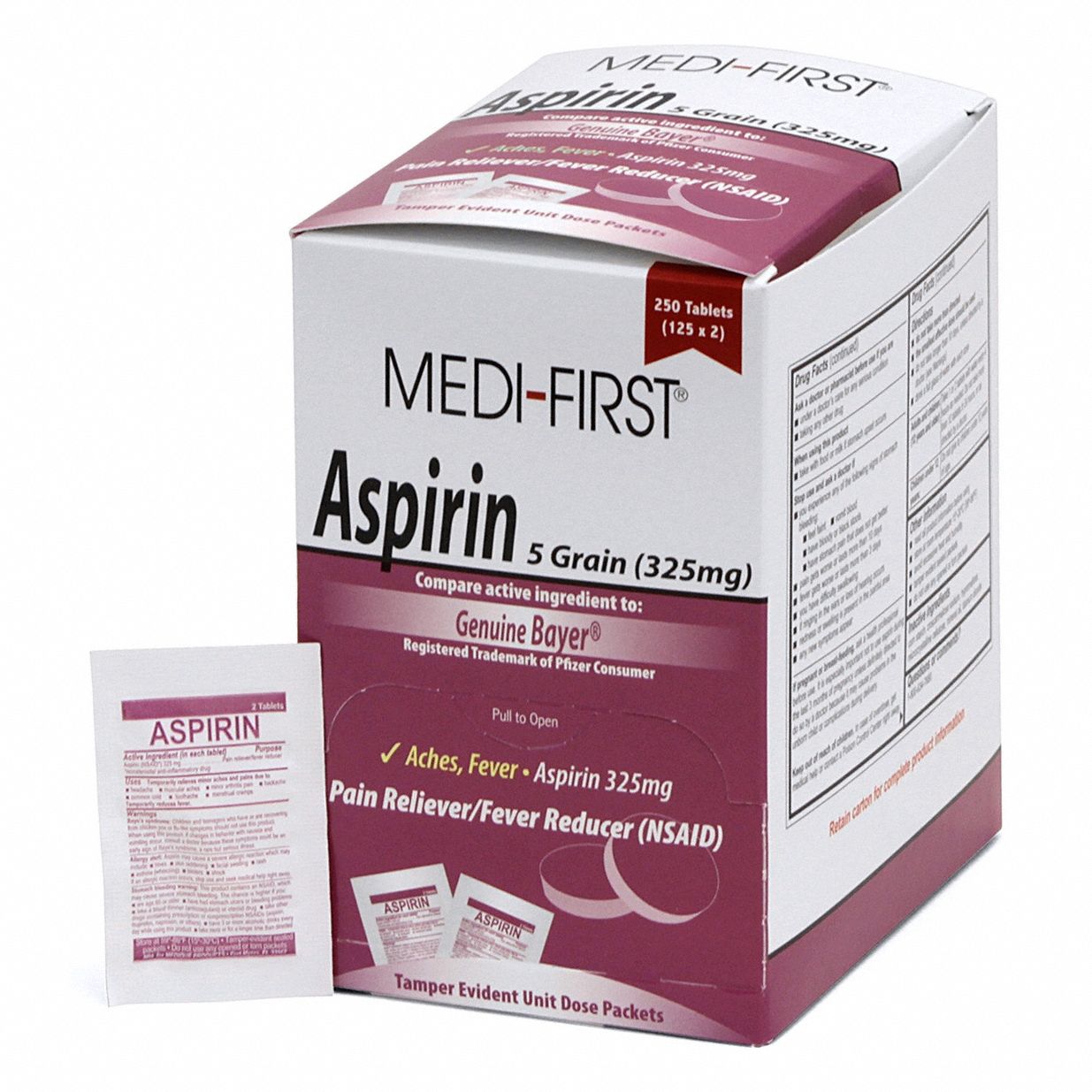 Pain Relief: Aspirin, 325 mg, 125 Individual Doses, Tablet