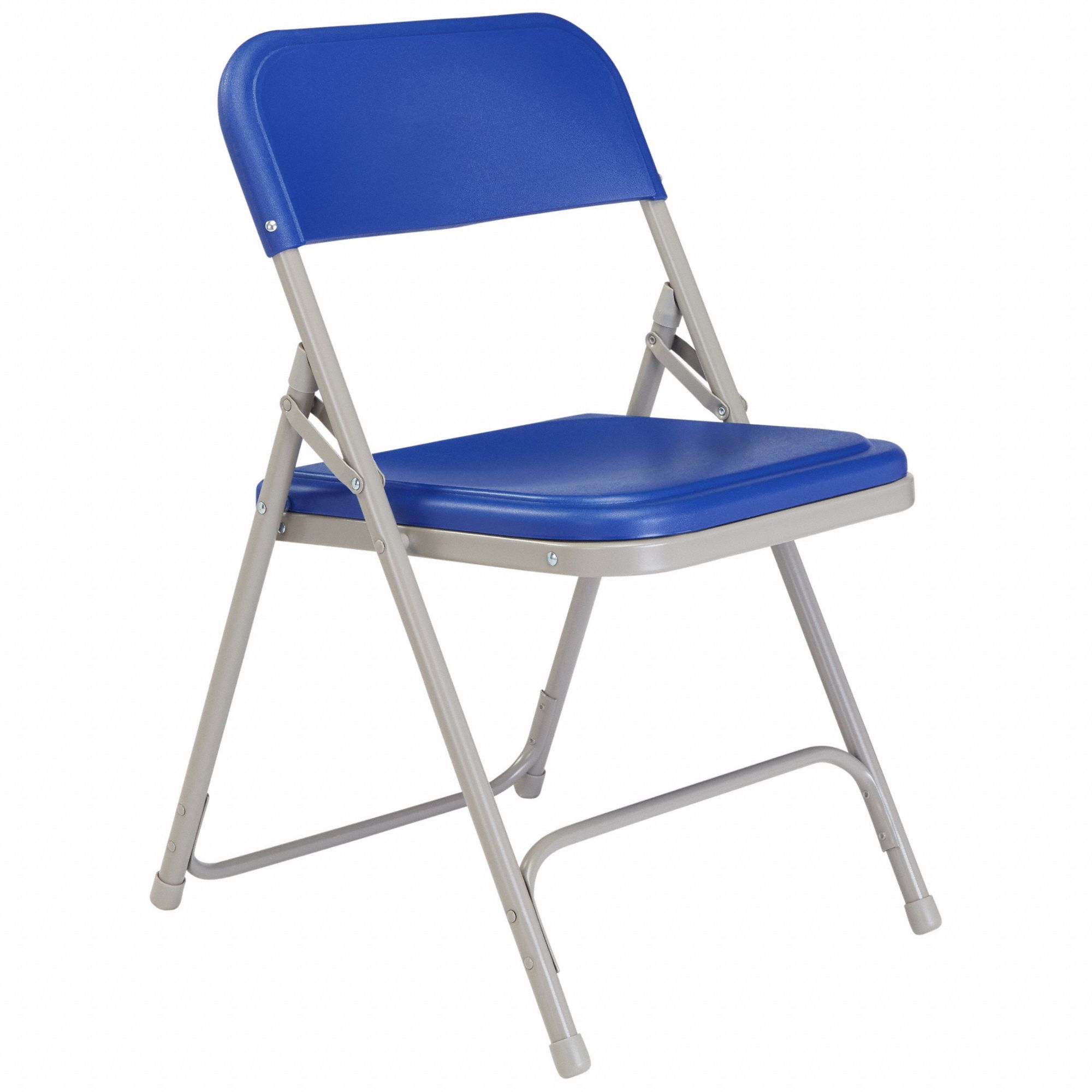 Folding Chair: Plastic Seat, Steel Frame, Blue Seat, 500 lb Wt Capacity