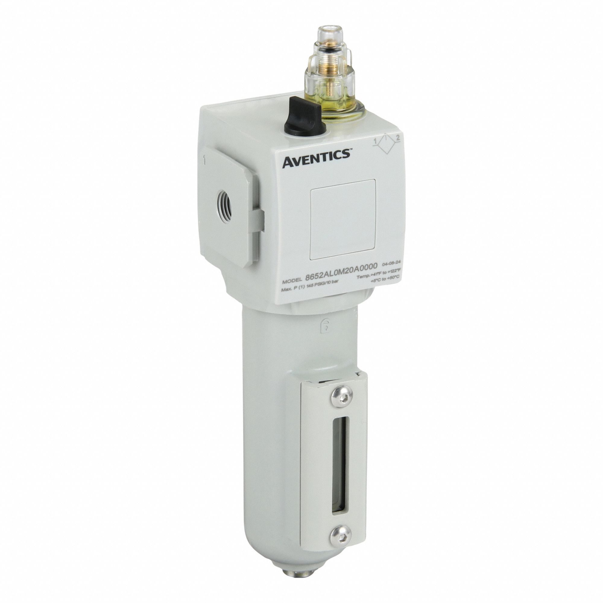 Lubricator: 1/4 in NPTF, 97.3 scfm, 145 psig Max Op Pressure, 122°F Max Op Temp, Metal Bowl