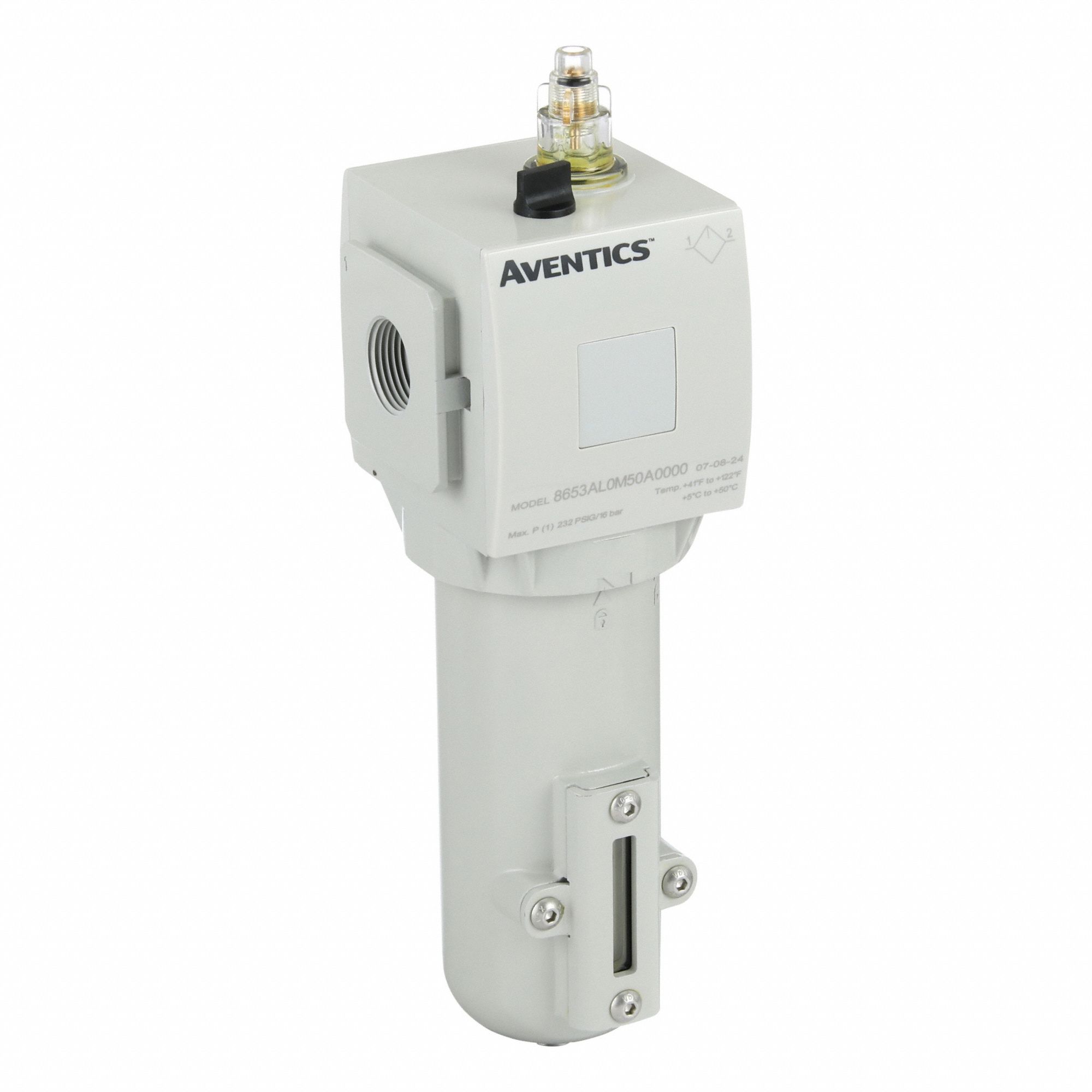 Lubricator: 3/4 in NPTF, 459.1 scfm, 232 psig Max Op Pressure, 122°F Max Op Temp, Aluminum