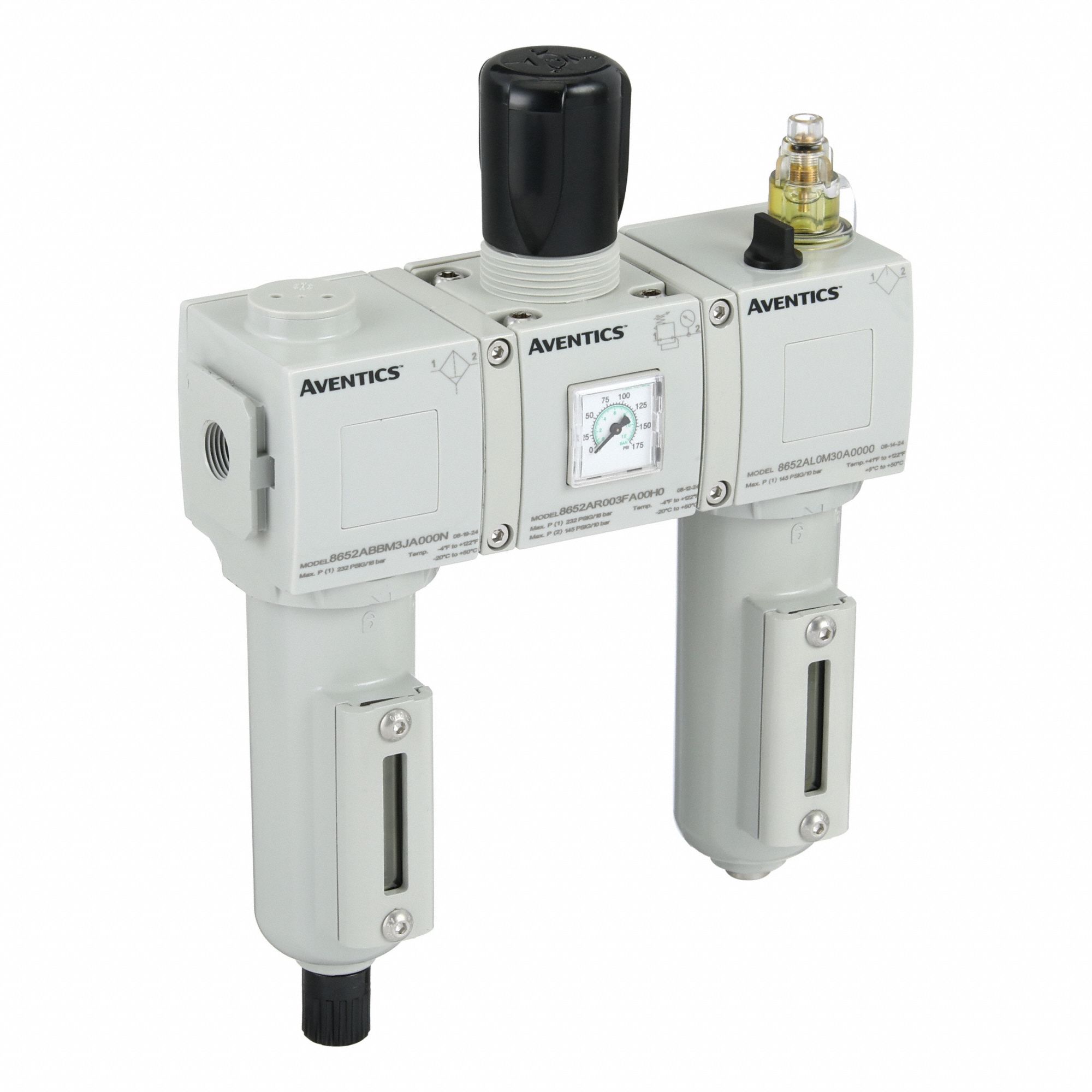 Filter/Regulator/Lubricator Assembly: 3/8 in NPT, 2, 190 lpm, 10 bar Max Op Pressure, Mist