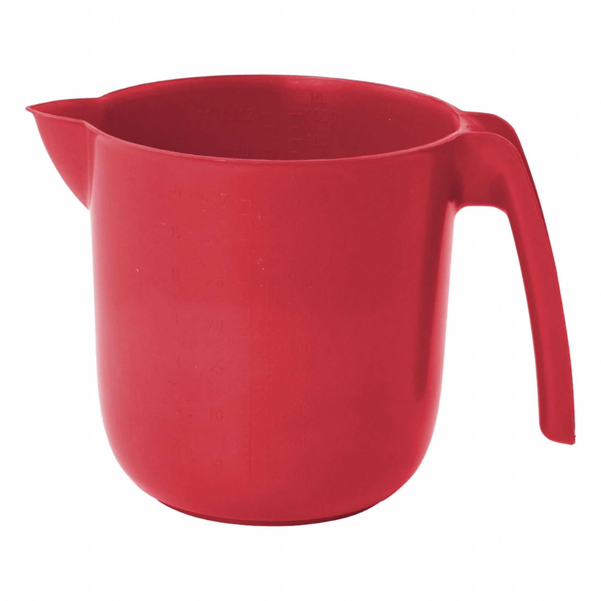 Pouring Jug: 34 fl oz Capacity, Red, 4 1/2 in Overall Wd, Polymer, Metal Detectable
