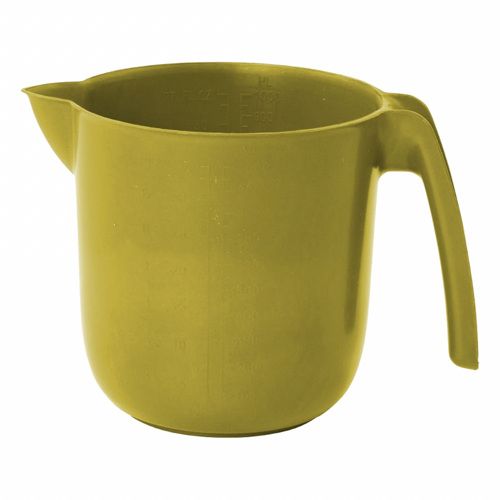 Pouring Jug: 34 fl oz Capacity, Yellow, 4 1/2 in Overall Wd, Polymer, FDA Compliant