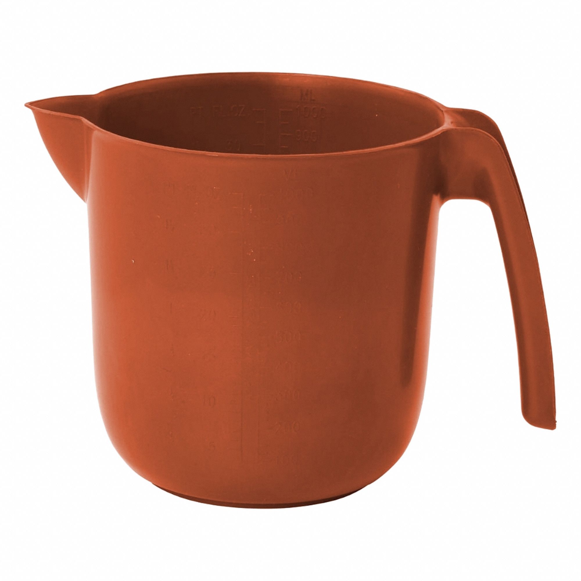 Pouring Jug: 34 fl oz Capacity, Orange, 4 1/2 in Overall Wd, Polymer, FDA Compliant